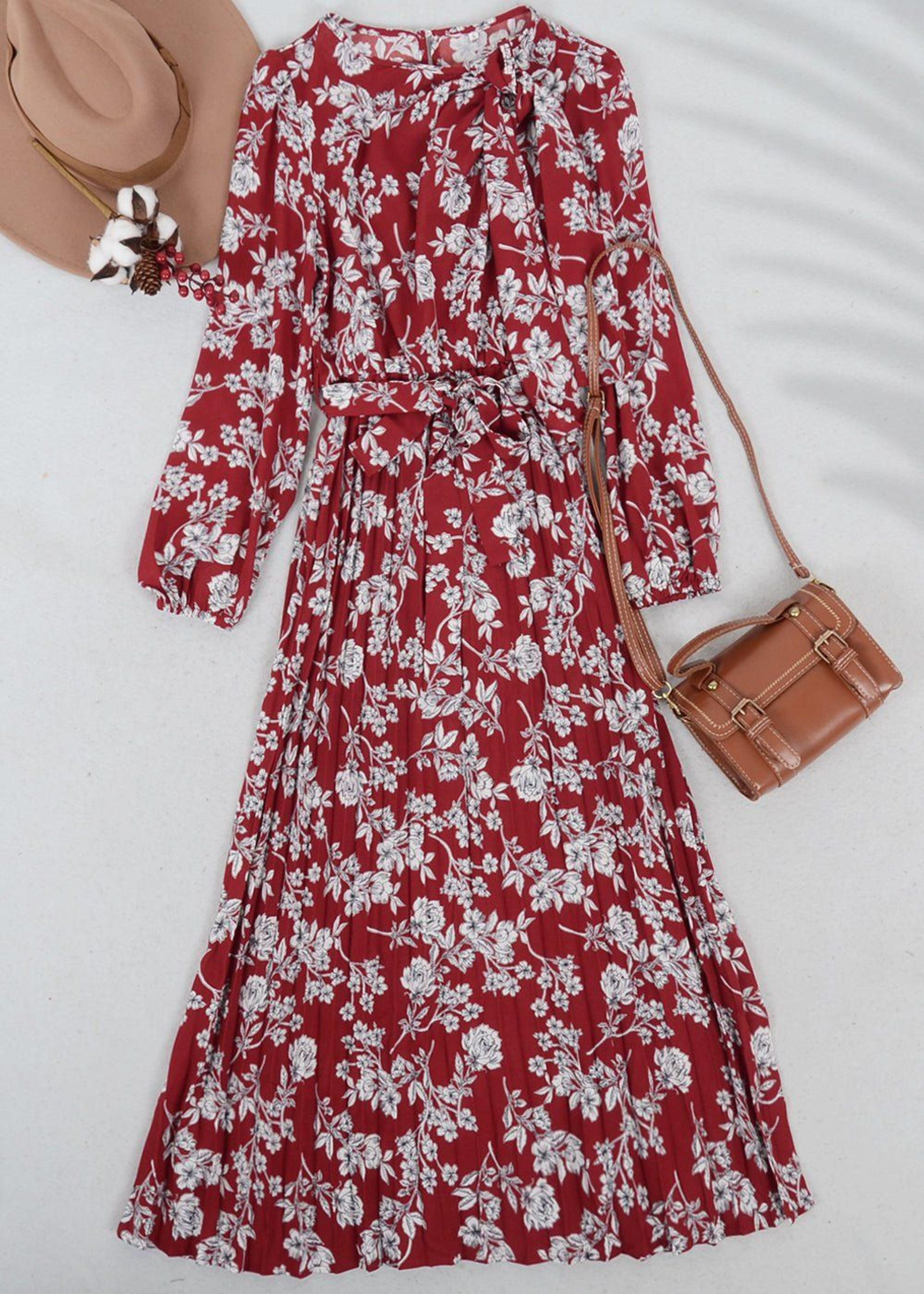 anna-kaci Plus Size Bell Sleeves Rose Floral Print Wrap Maxi Dress