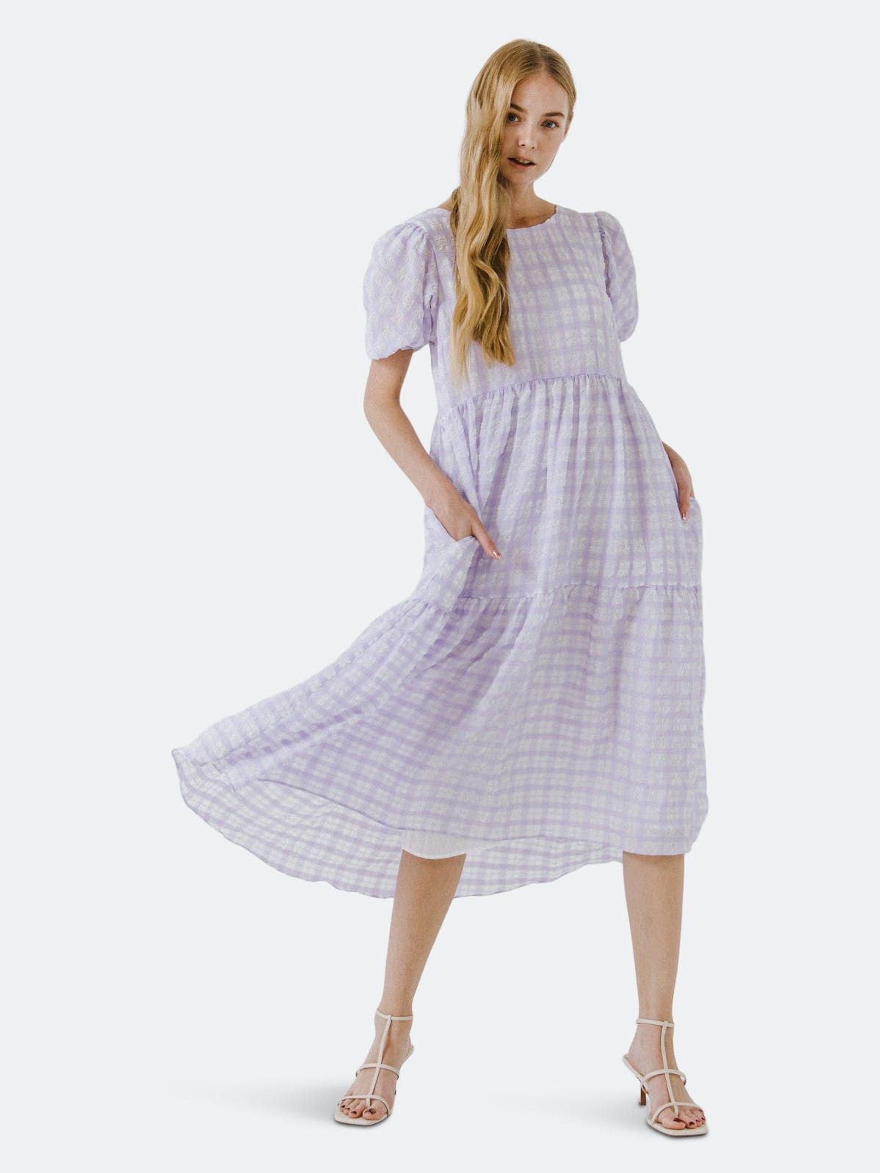English Factory Plaid Midi Dress in Purple Lyst