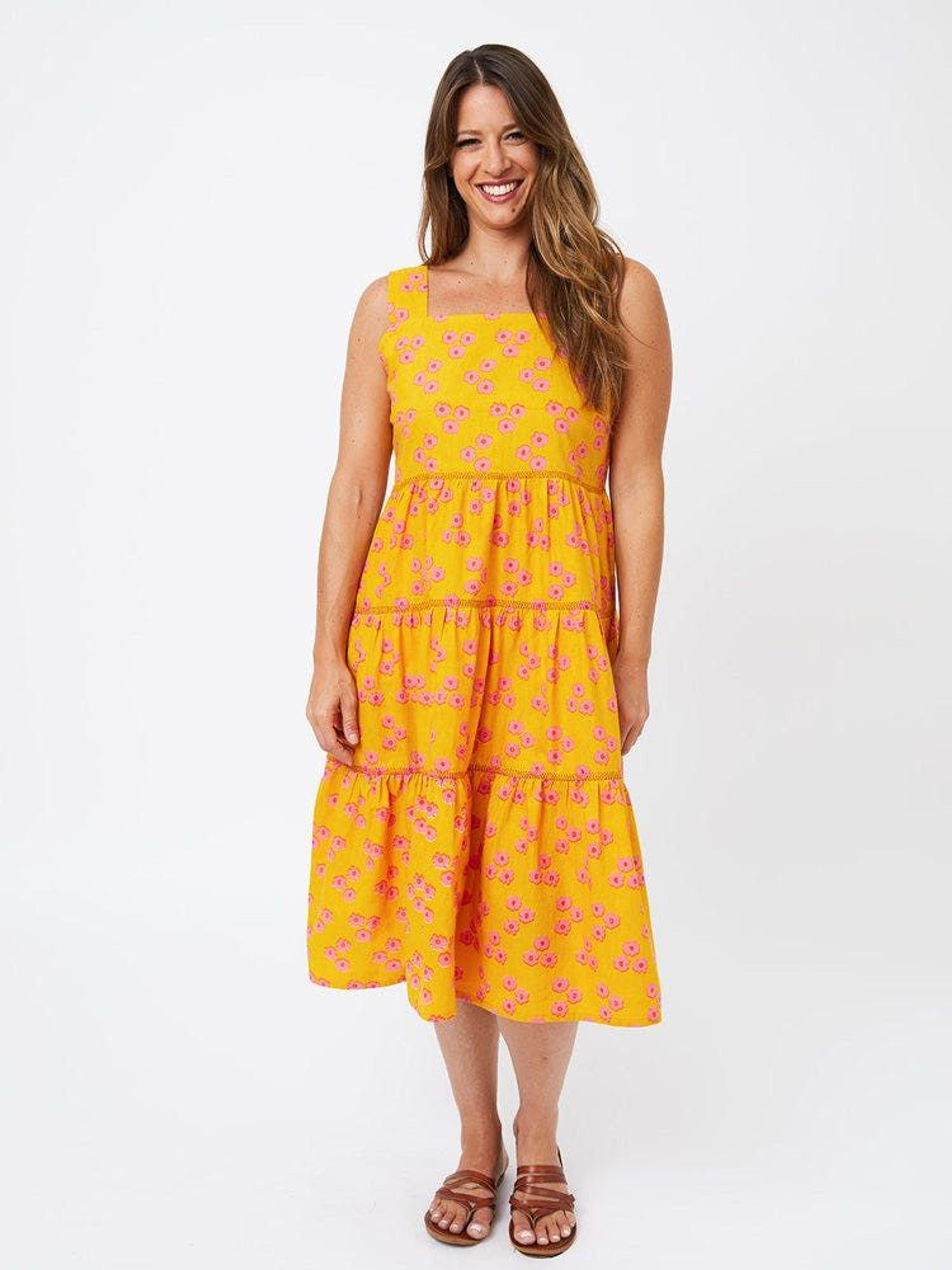 Mata Traders Willa Tiered Dress in Yellow Lyst