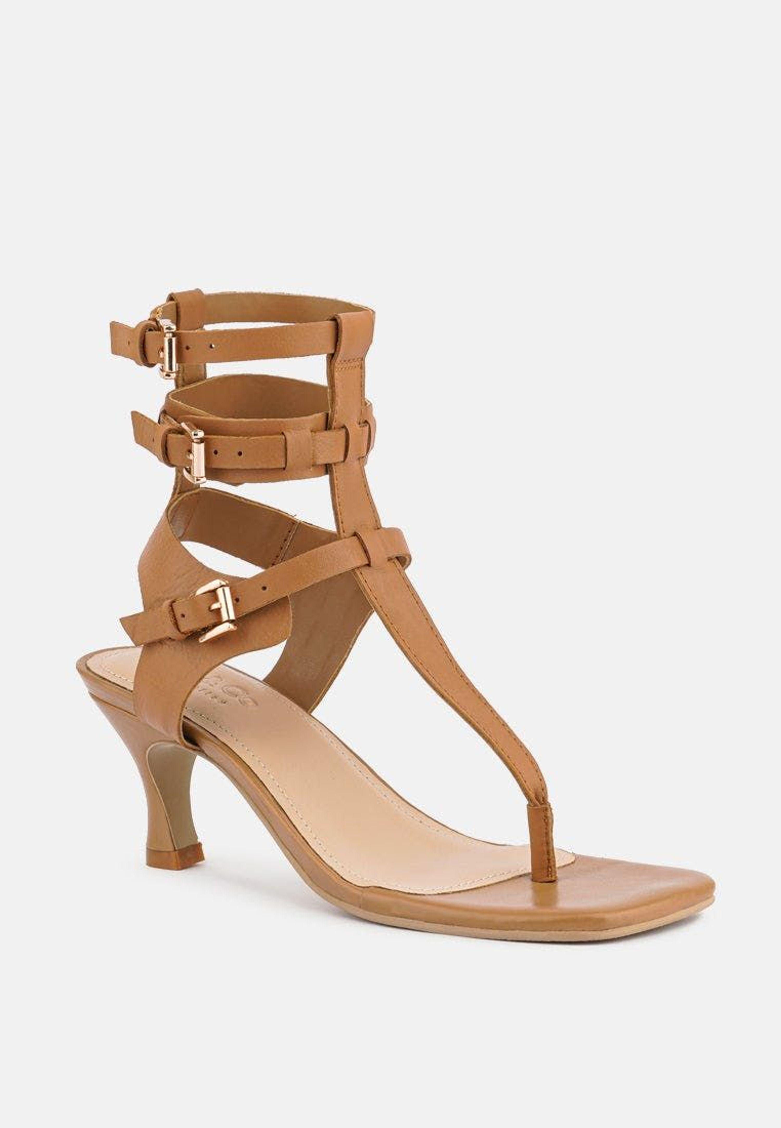 Rag & Co Nereid Tan Kitten Heel Cut Out Gladiator Sandals in White | Lyst