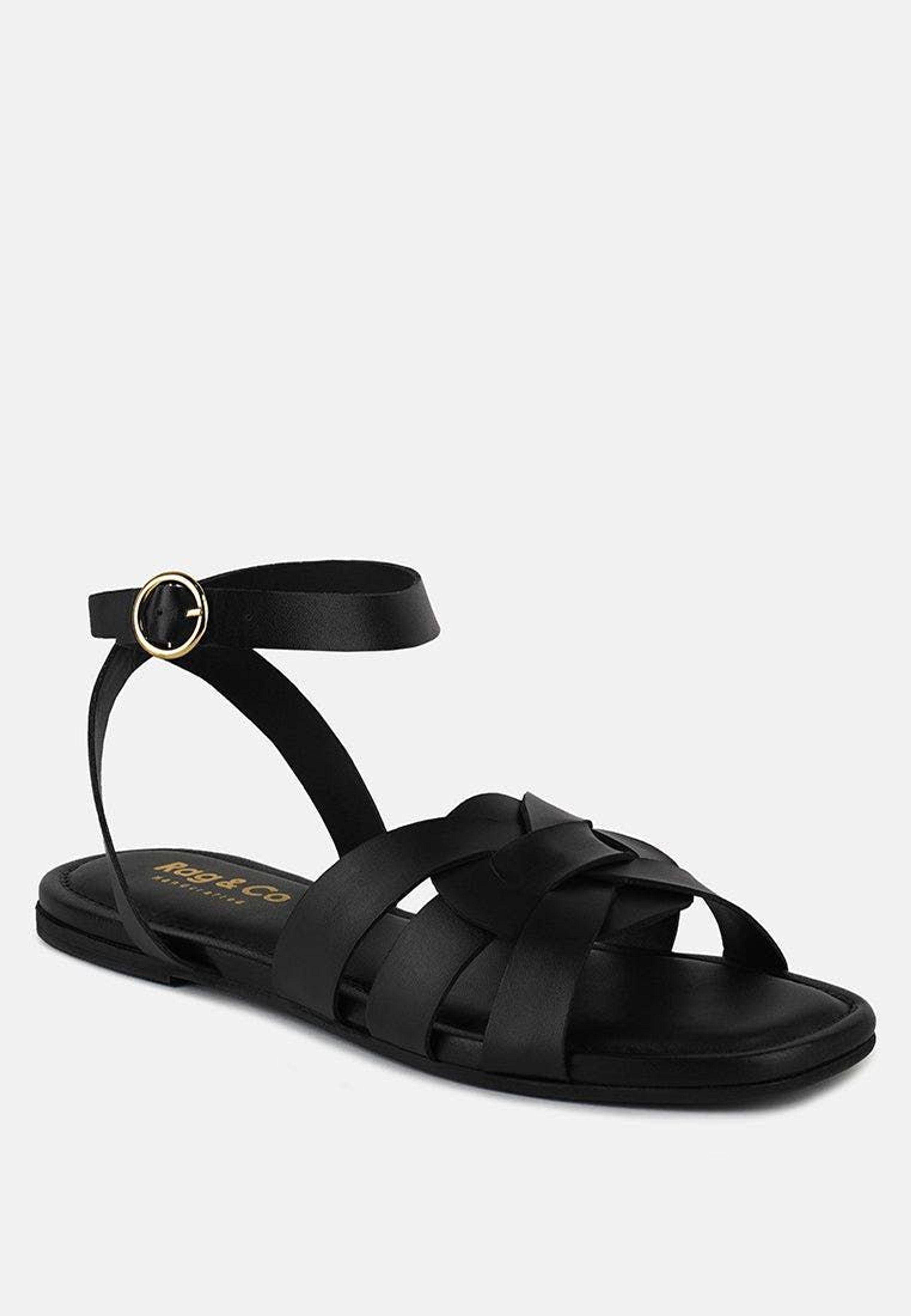 Rag & Co Ashton Black Flat Ankle Strap Sandals Lyst