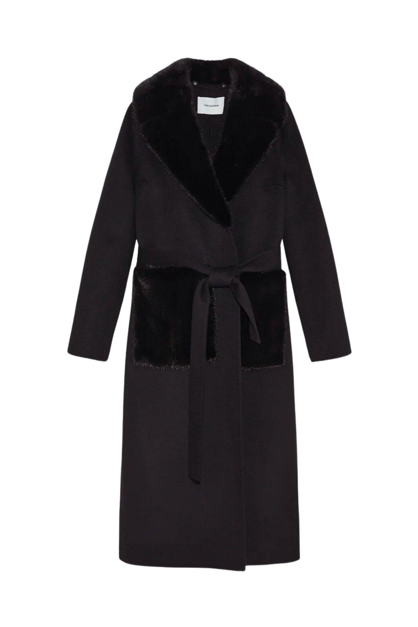 Yves Salomon Belted Coat In Cashmere Wool With Mink Fur Collar And Over ...