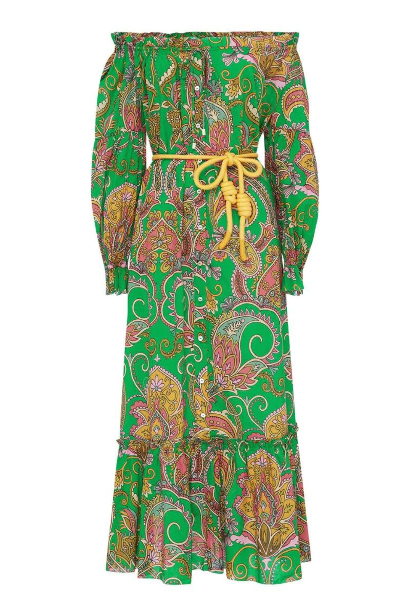 ALÉMAIS Marion Off The Shoulder Midi Dress in Green | Lyst
