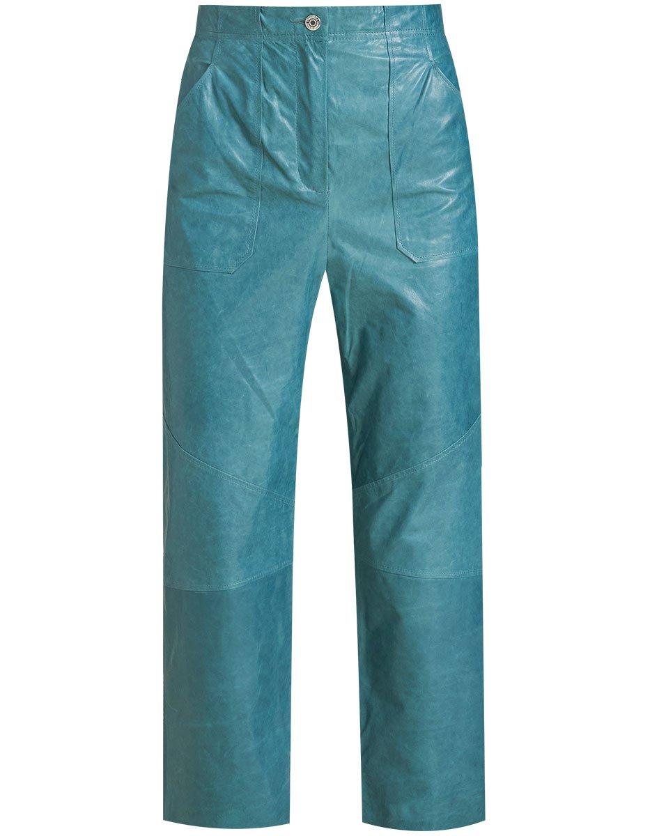 teal leather pants