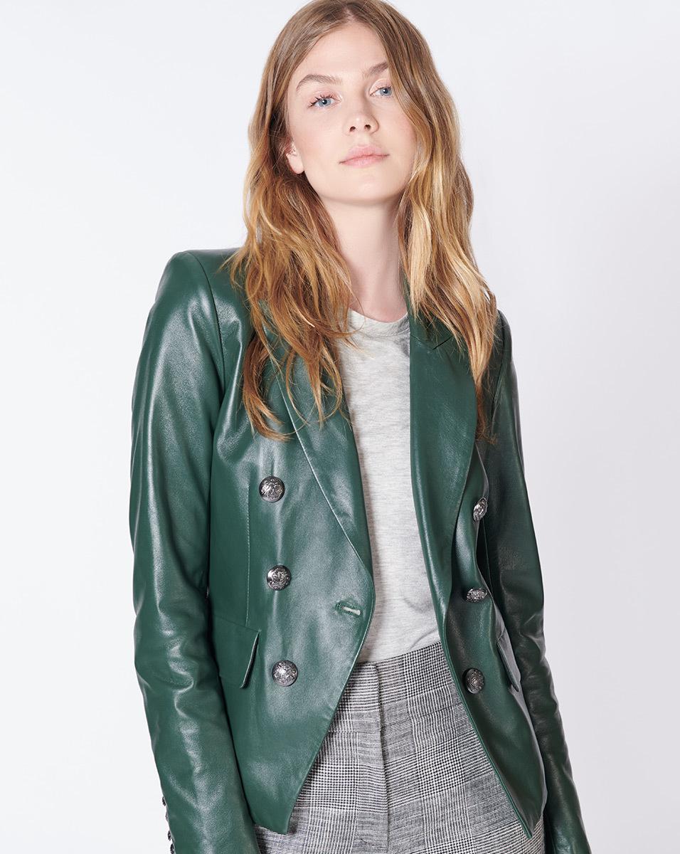 veronica beard green leather jacket