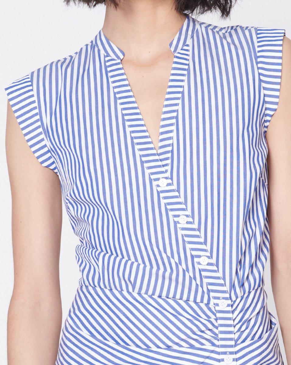 Veronica Beard Cotton Ruched Shirtdress in Blue-White Stripe (Blue