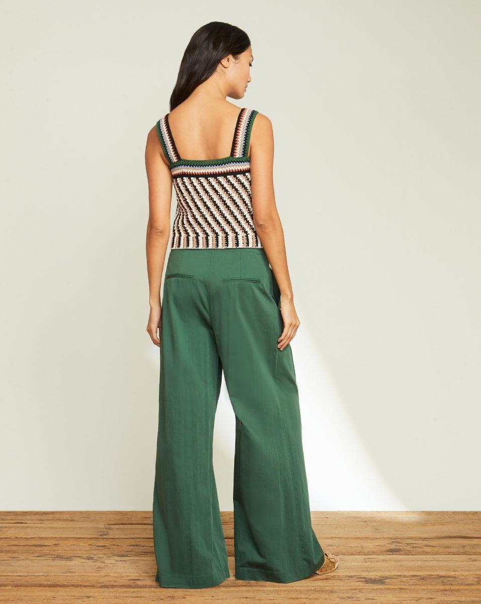 Slacks and Chinos Wide-leg and palazzo trousers Veronica Beard Maliyah Belted Pleated Cotton-blend Poplin Wide-leg Pants in Green Womens Clothing Trousers 