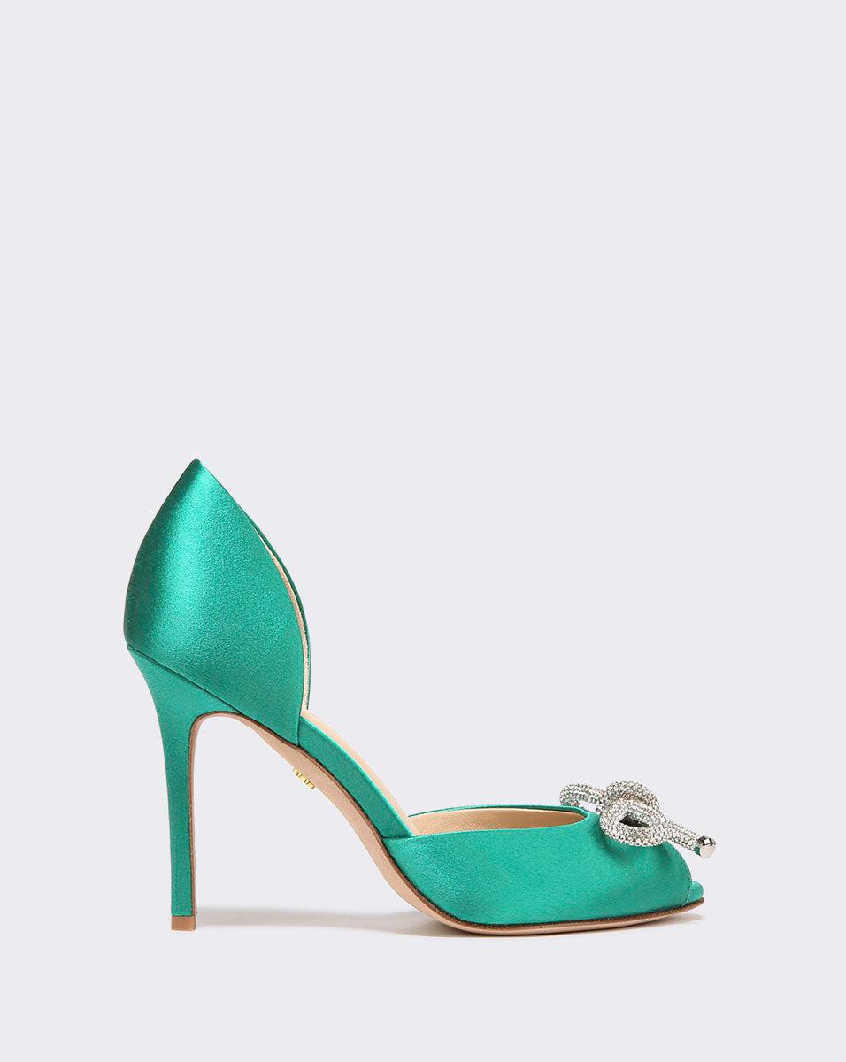 Veronica Beard Gadot Peeptoe Pump Crystalembellished Bow in Green