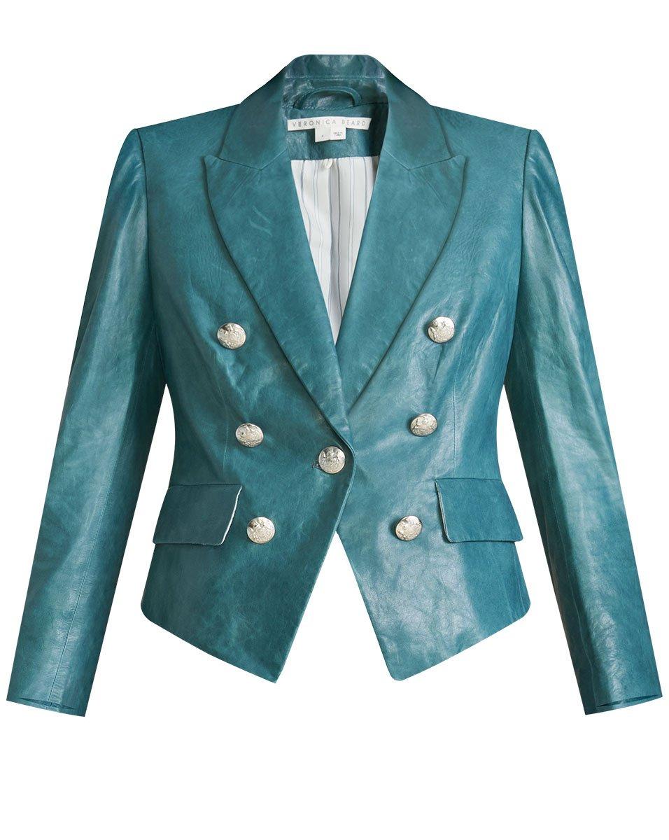 Veronica Beard Cooke Leather Dickey Jacket in Teal (Blue) - Lyst