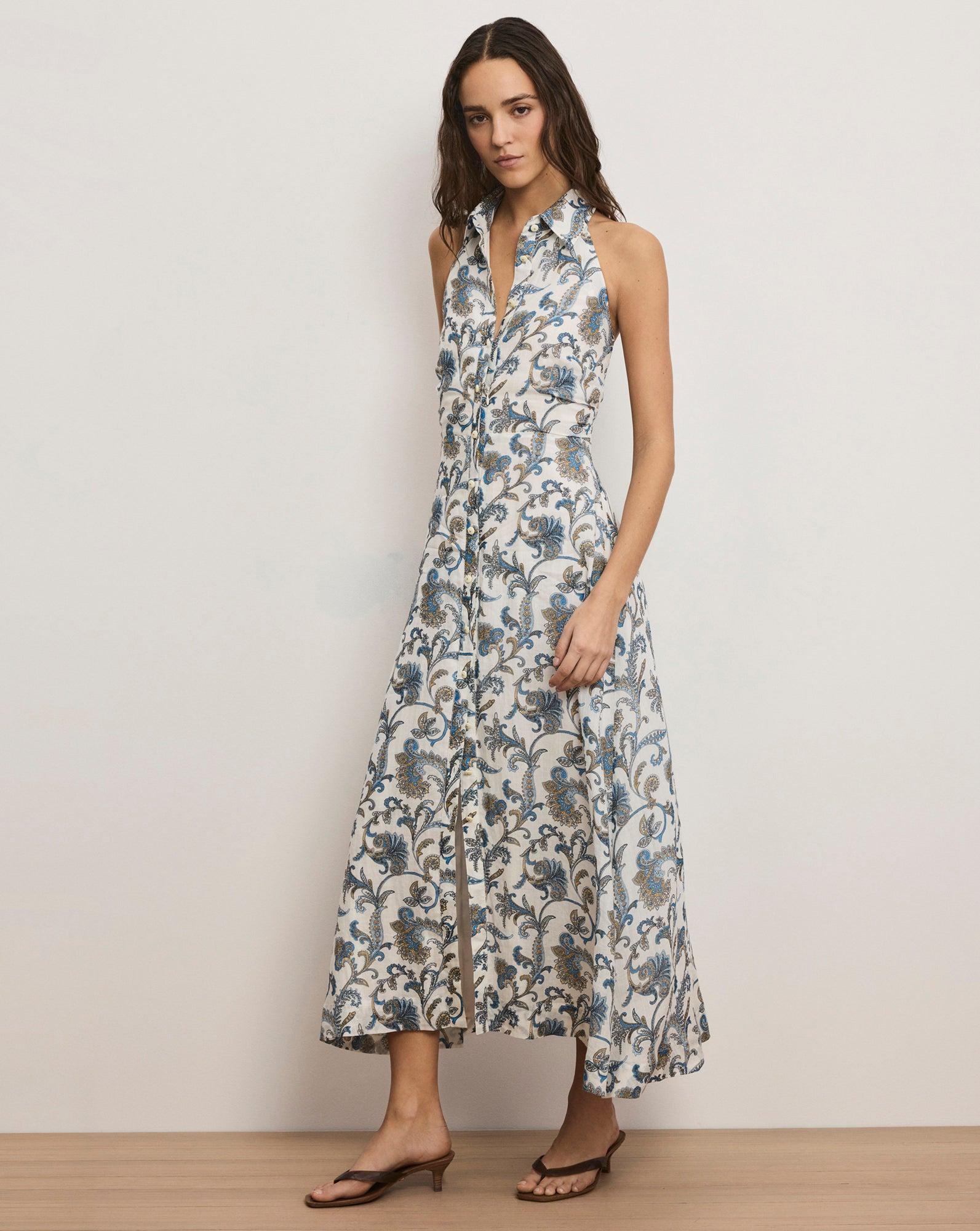 Veronica Beard Mackey Paisley Halter Midi Dress in White | Lyst