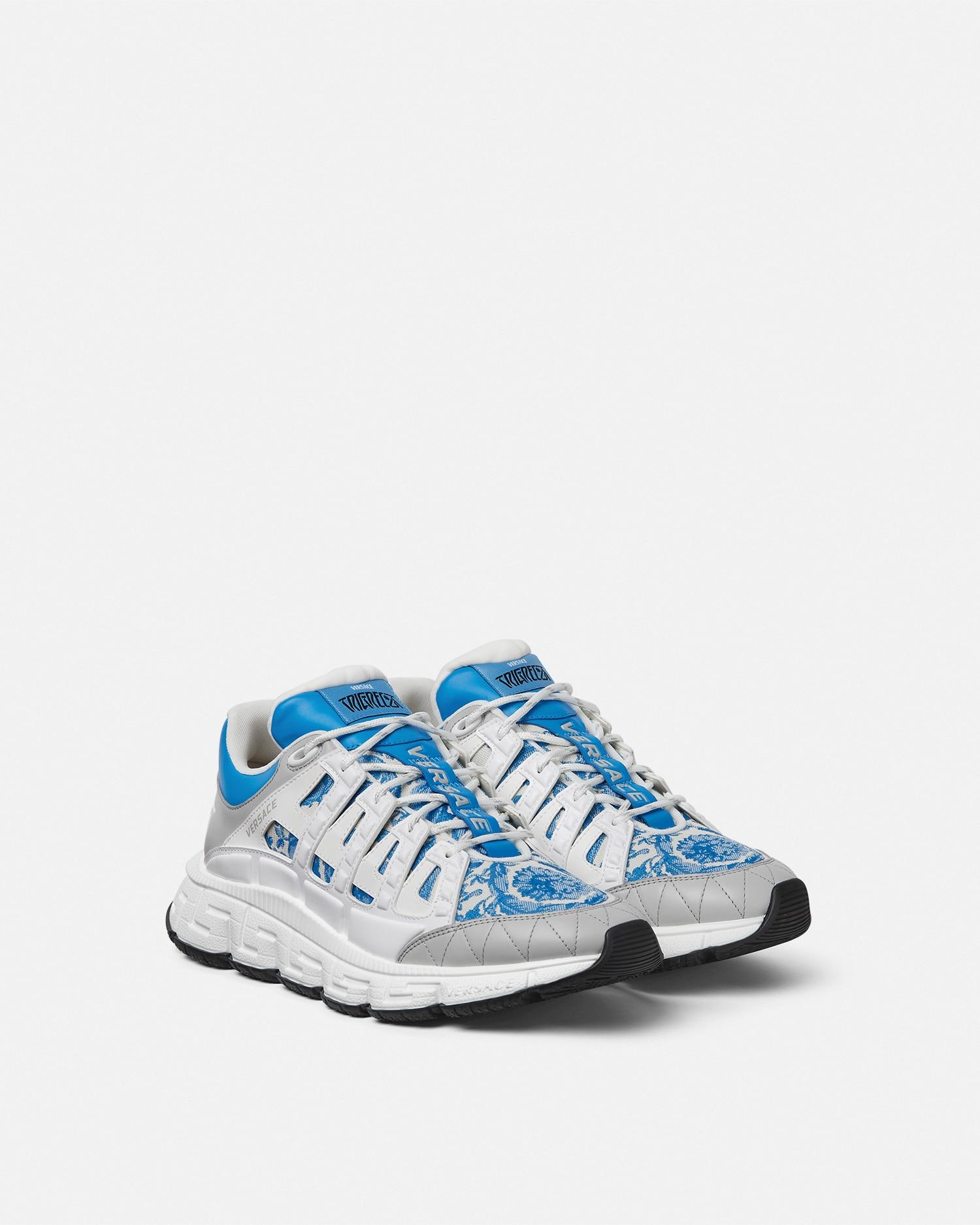 Versace Trigreca Jacquard Leather Sneakers in Blue for Men | Lyst