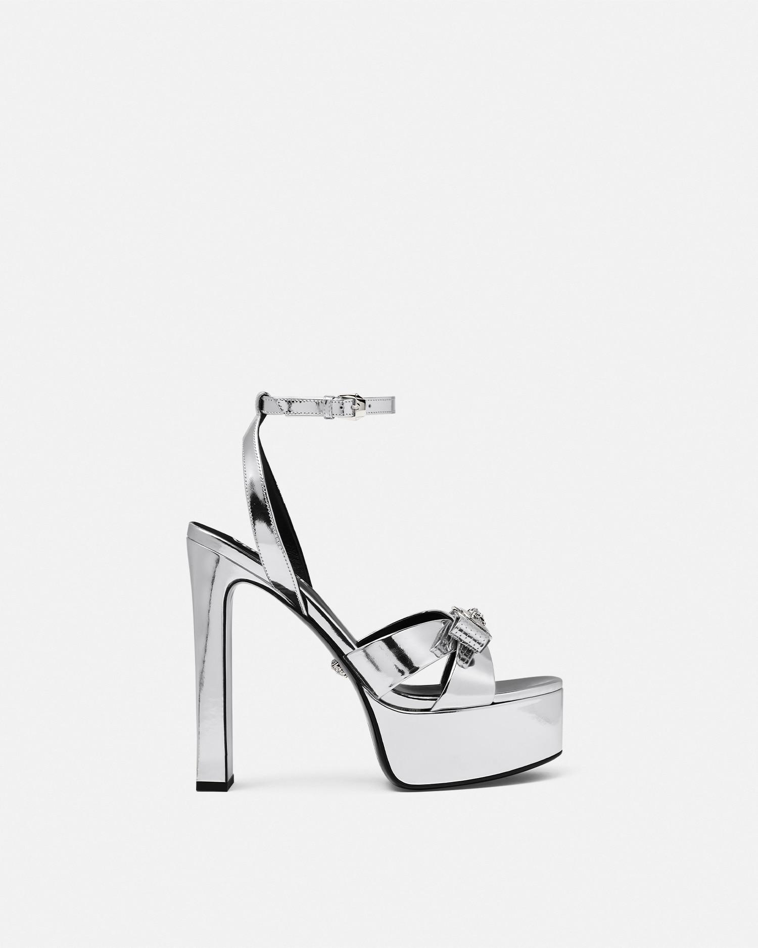 Versace Gianni Ribbon Metallic Sandals 140 Mm in White | Lyst