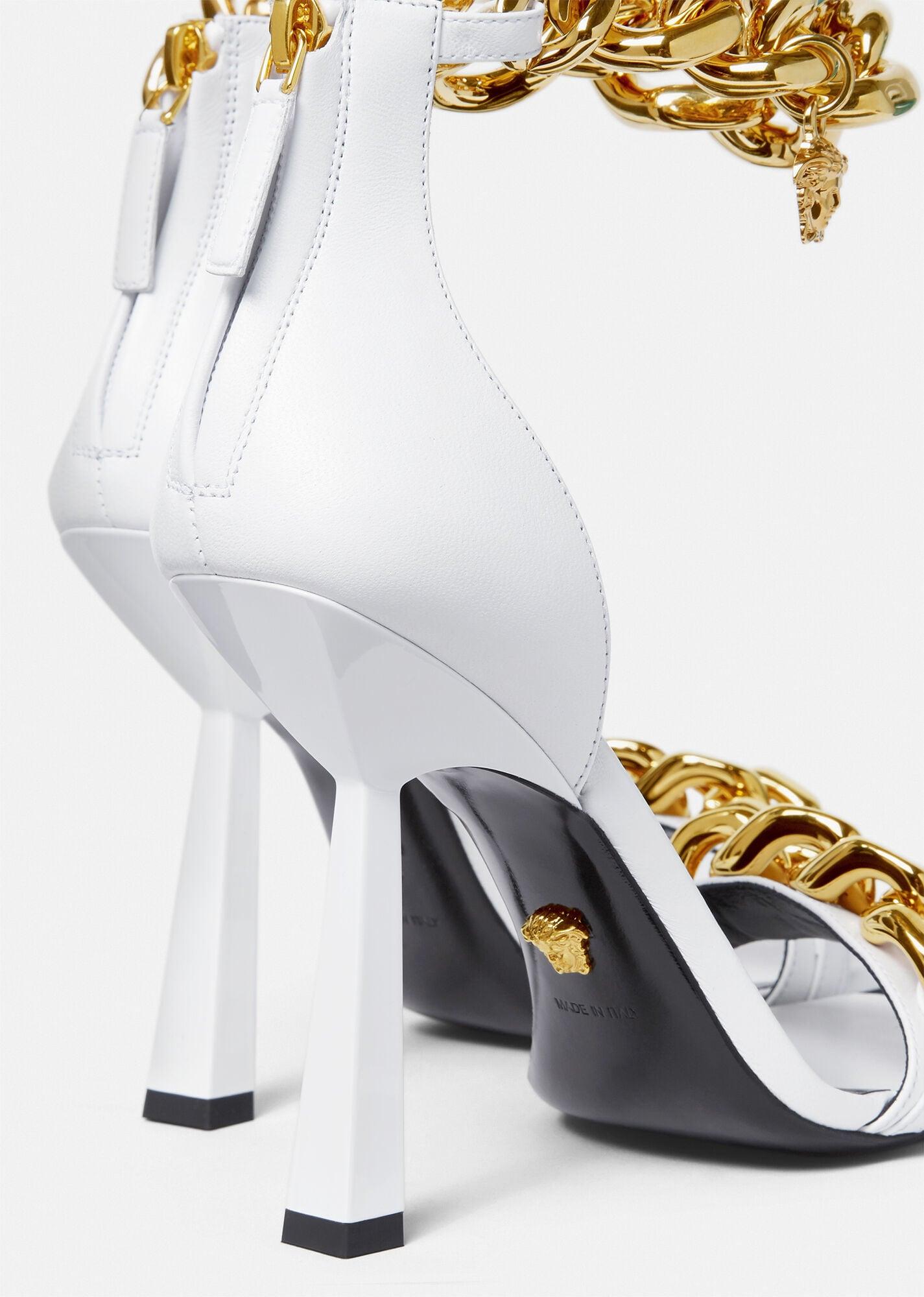 Versace Medusa Chain High Heel Sandals in White | Lyst