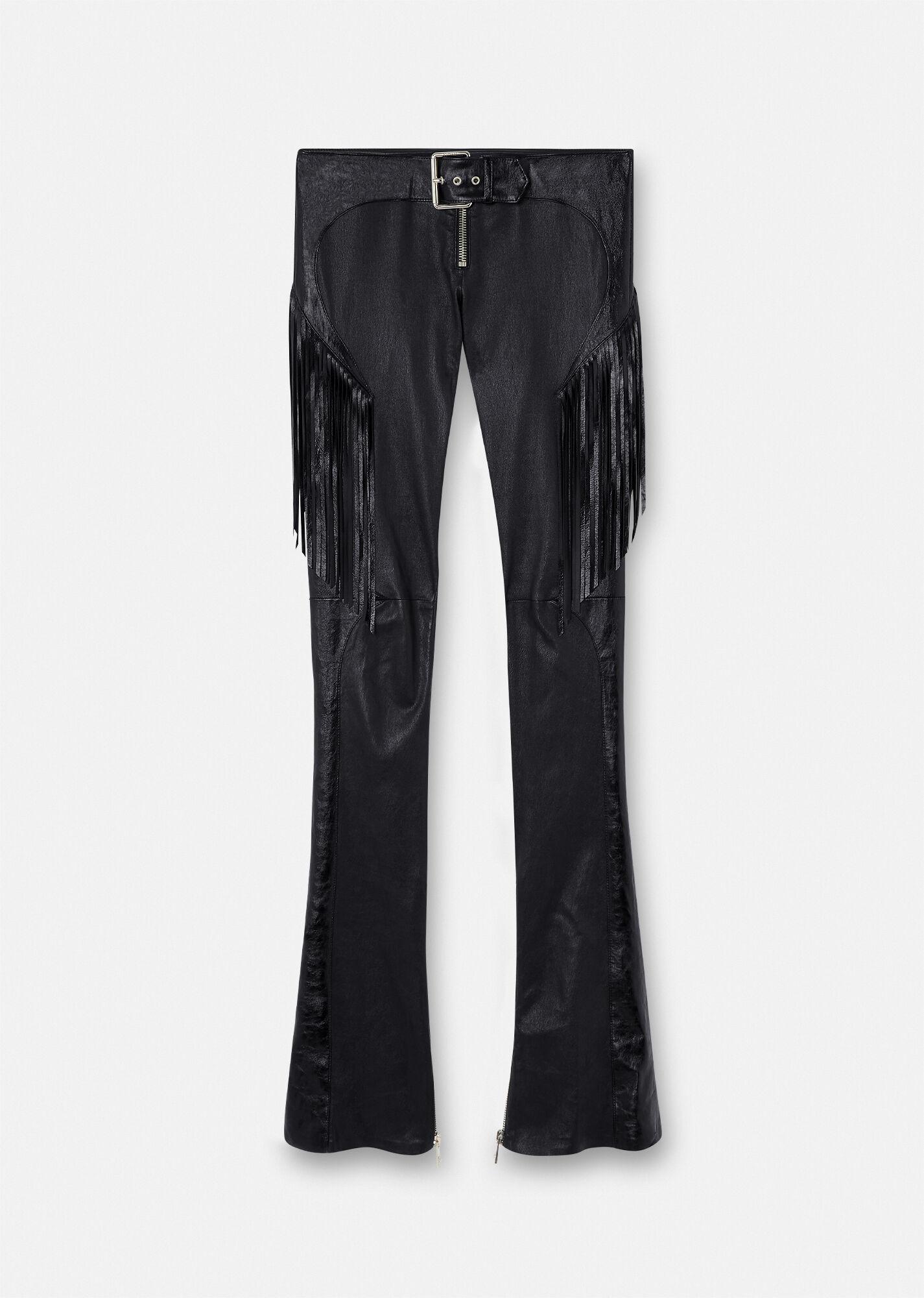 Versace Fringed Leather Pants in Black Lyst