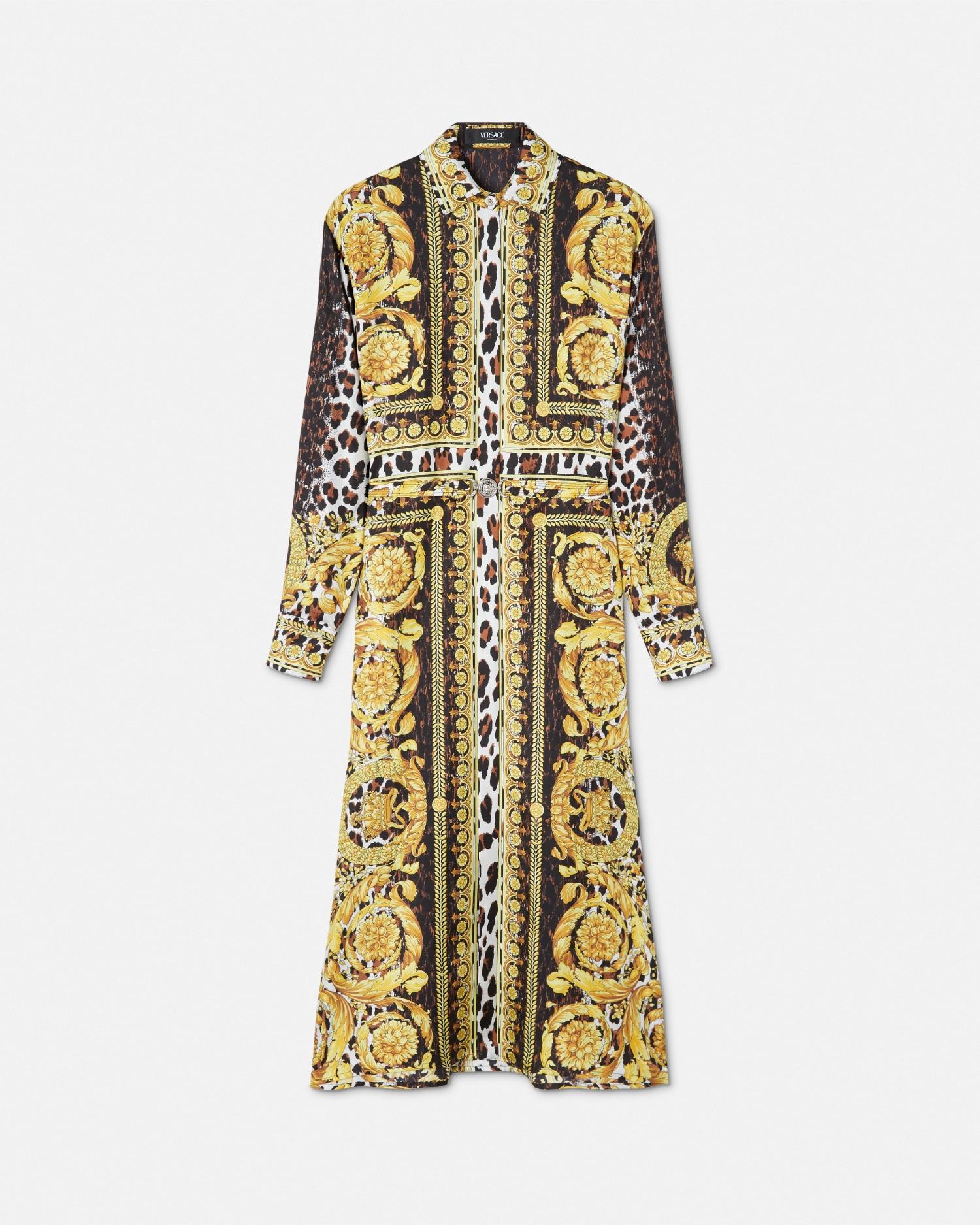 Versace Robe chemise Mi longue En Soie Wild Barocco in Metallic Lyst