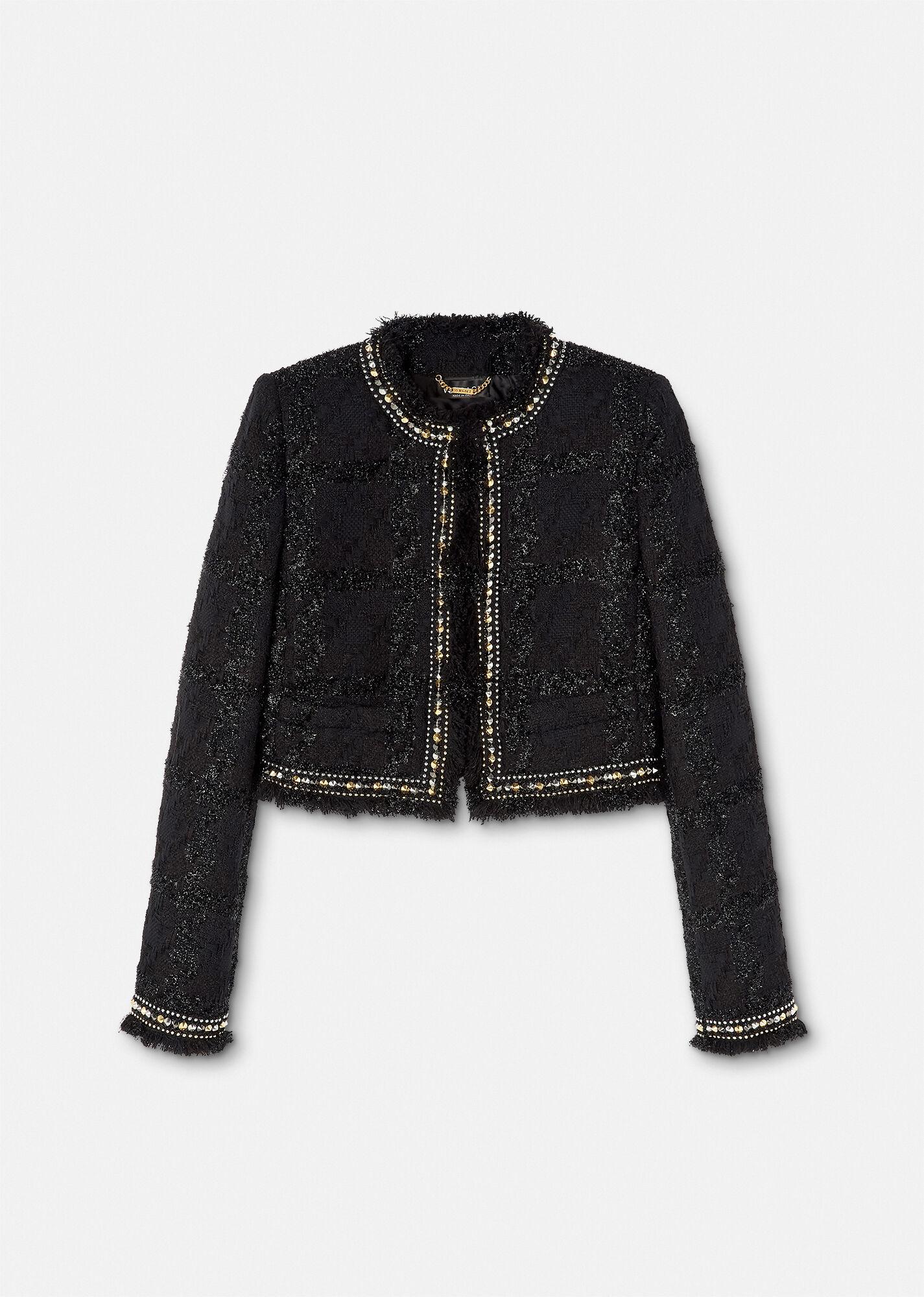 Versace Spiked Tweed Blazer in Black | Lyst