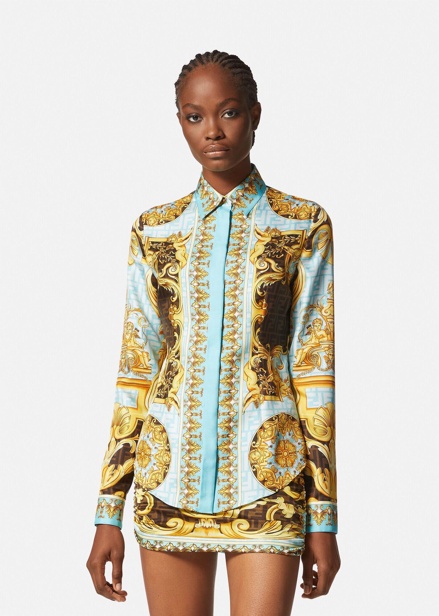 Versace Fendace Gold Baroque Silk Shirt in Blue | Lyst