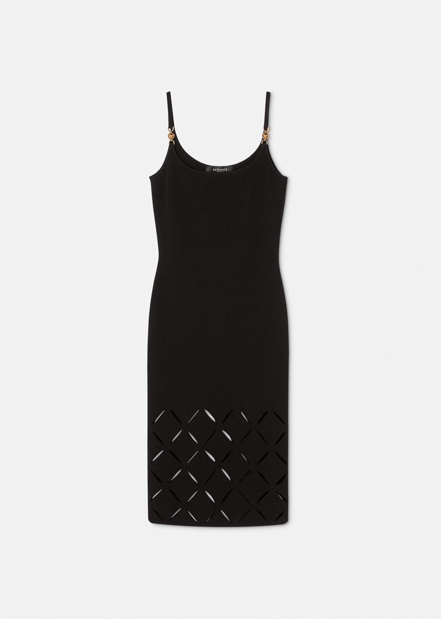 Versace Slashed Knit Midi Dress in Black | Lyst