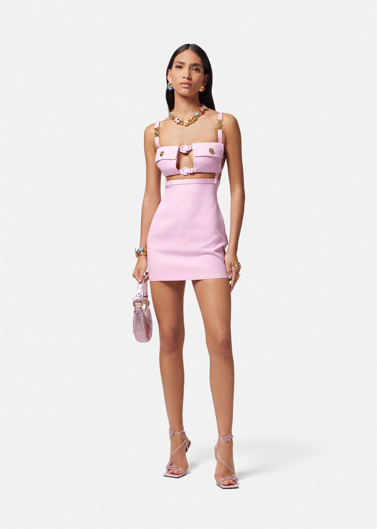 ワンピース VERSACE MEDUSA SLEEVELESS SHORT DRESS VERSACE Womens Black + Gold MEDUSA HEAD Sweetheart Cutout
