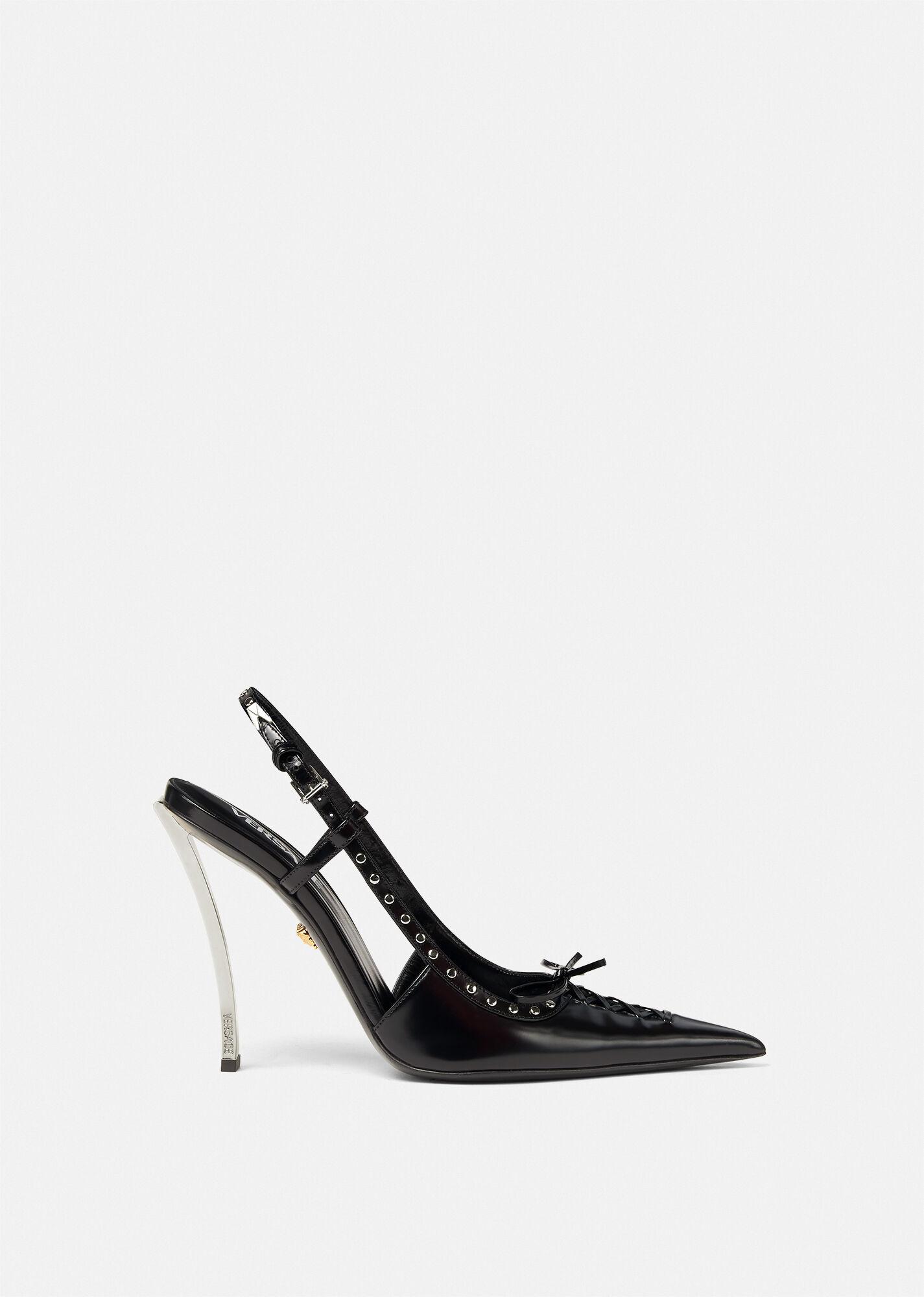 Versace Laced Pin-point Slingback Pumps in White | Lyst