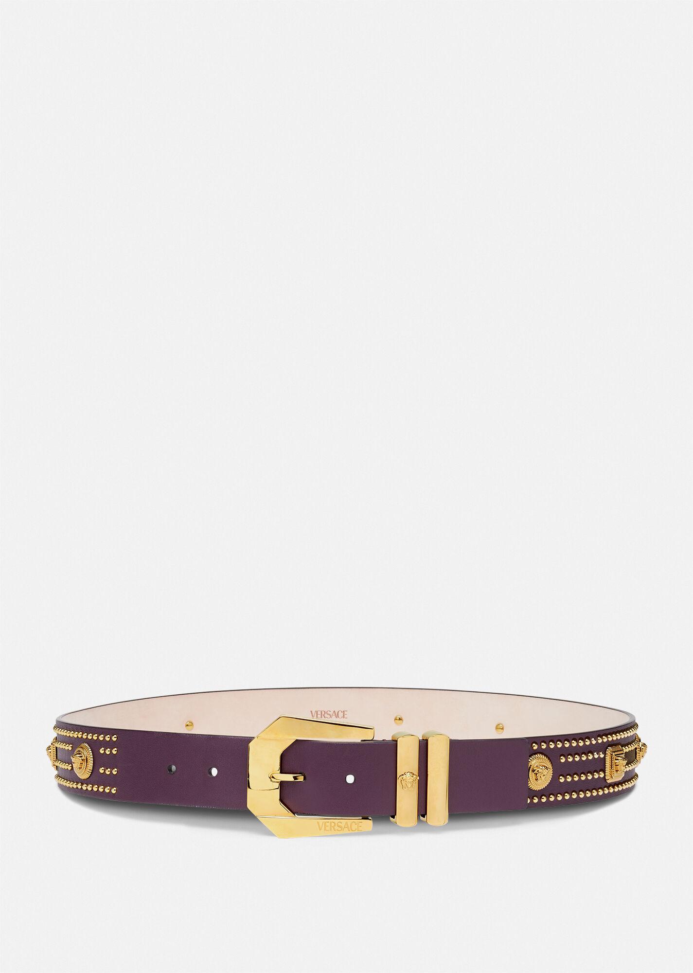 Versace Leather Medusa Heritage Studded Belt in Pink+Gold (White) for ...