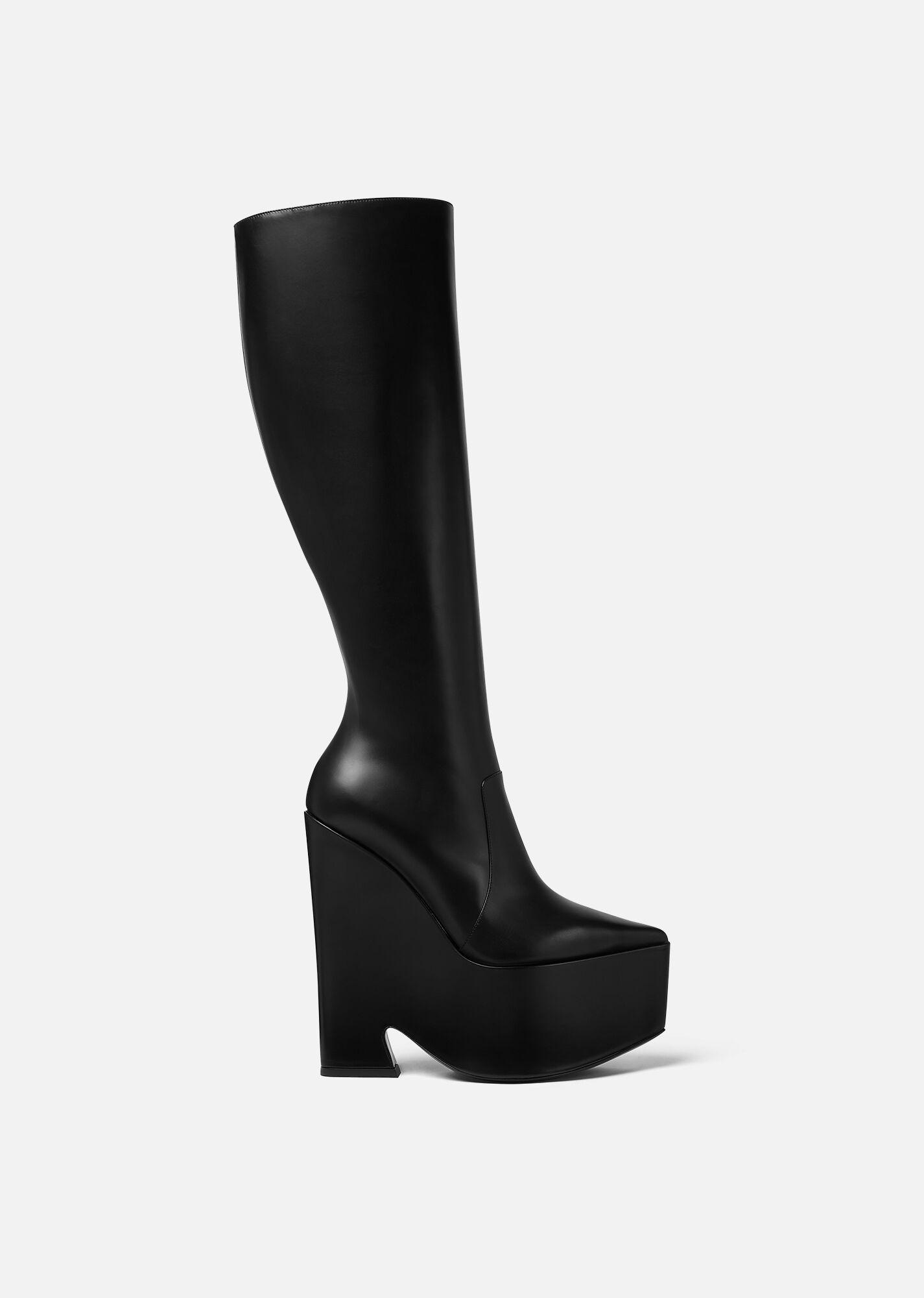 Versace Tempest Knee-high Platform Boots in Black | Lyst
