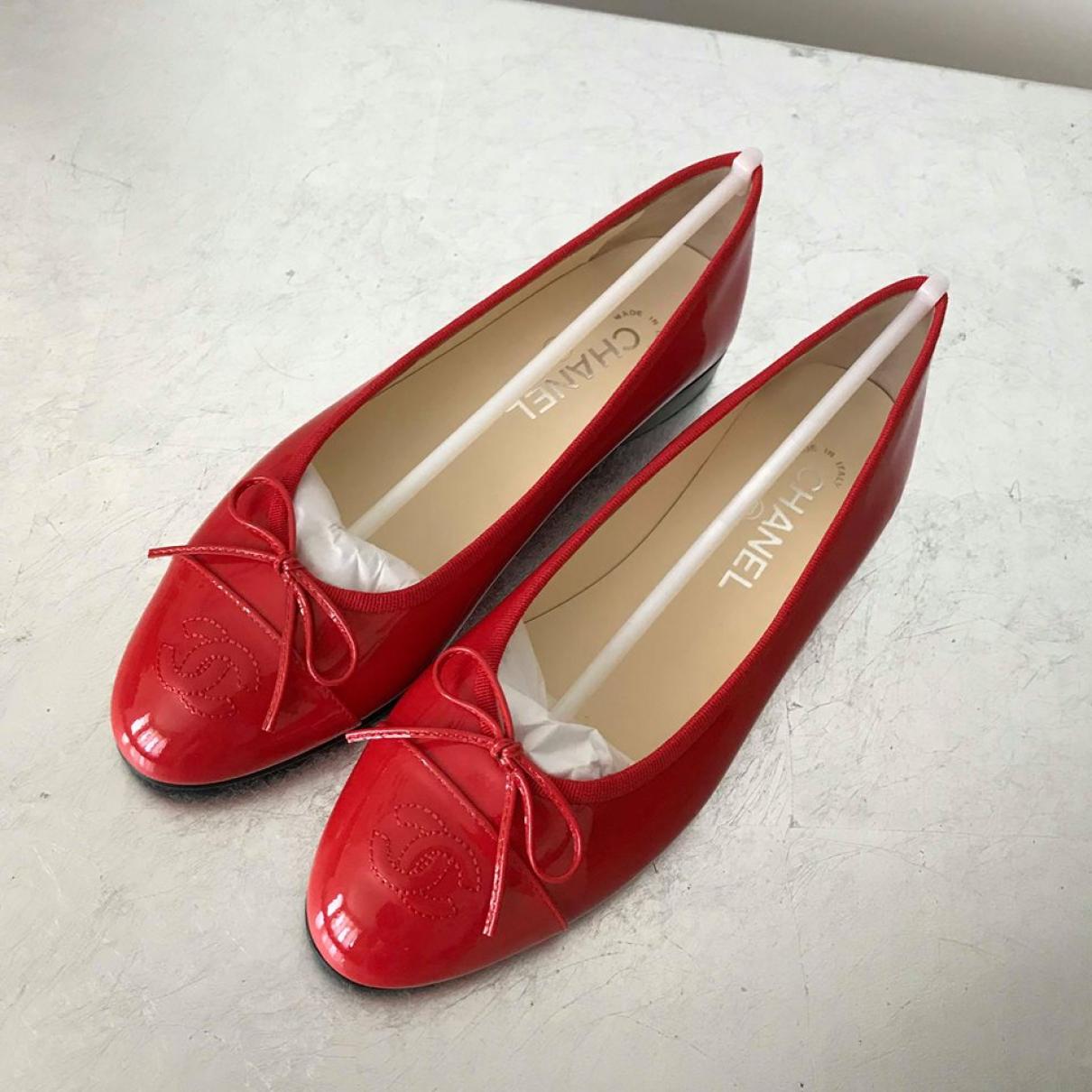 chanel red ballet flats