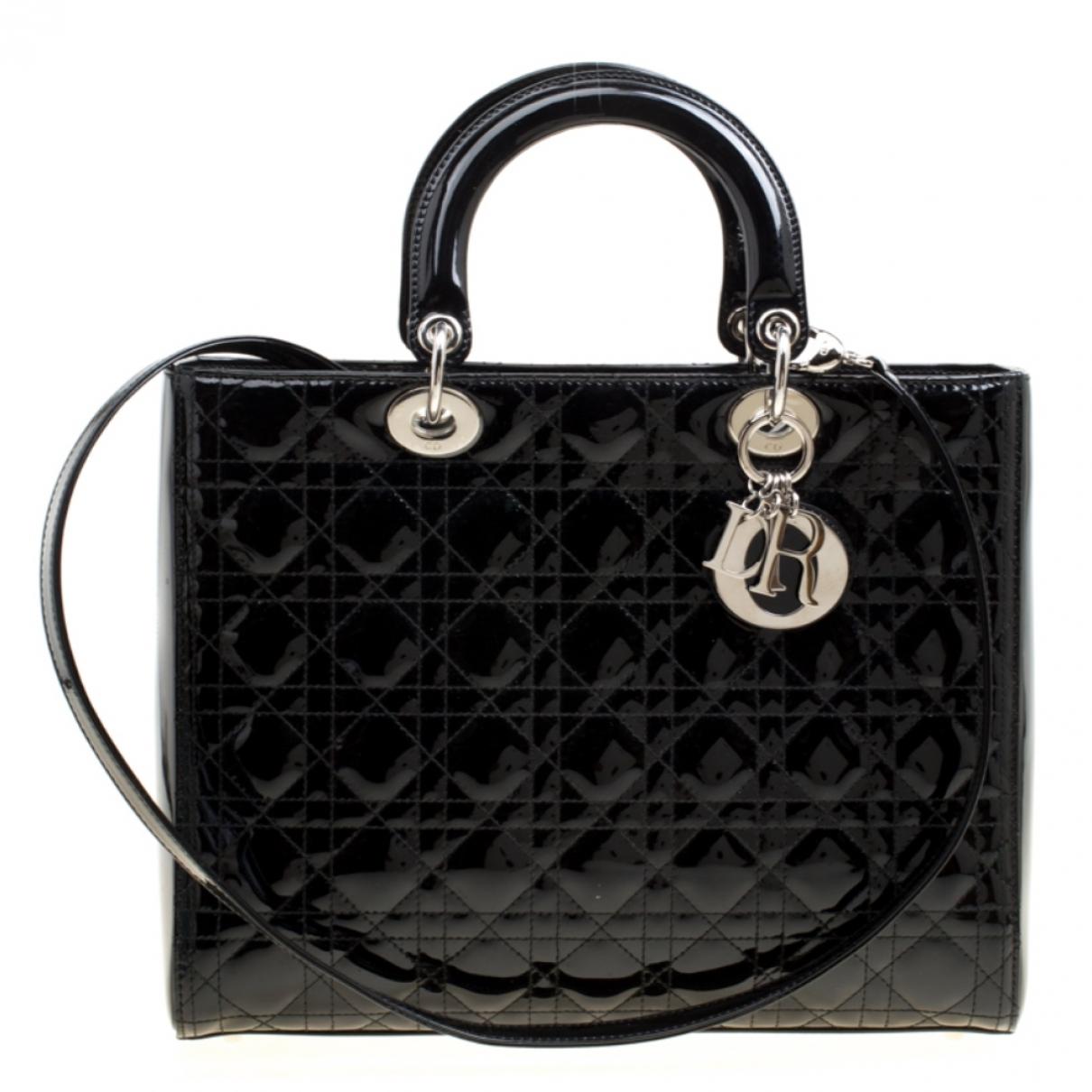 Dior Lady Black Patent Leather Handbag in Black - Lyst