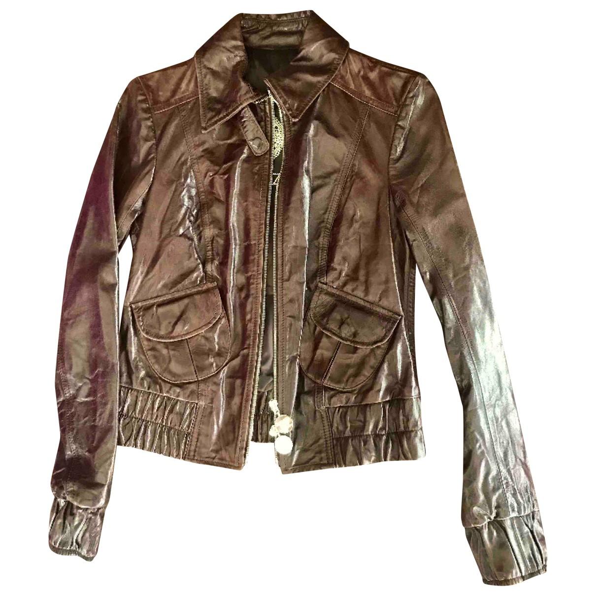 Patrizia Pepe Leather Biker Jacket in Brown - Lyst