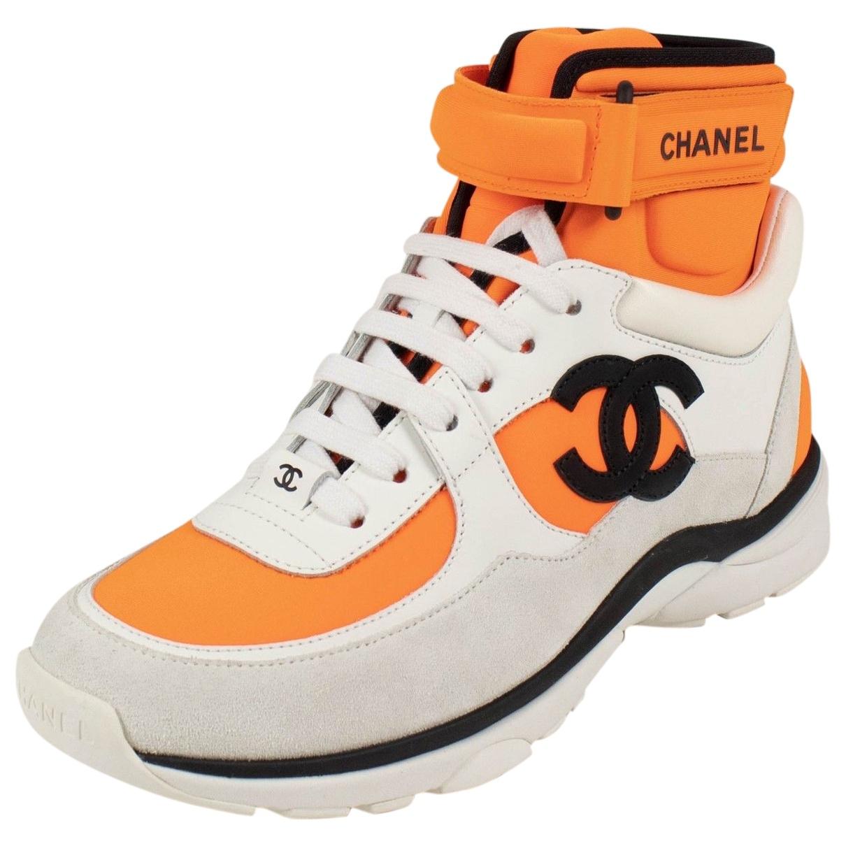 orange high top chanel sneakers