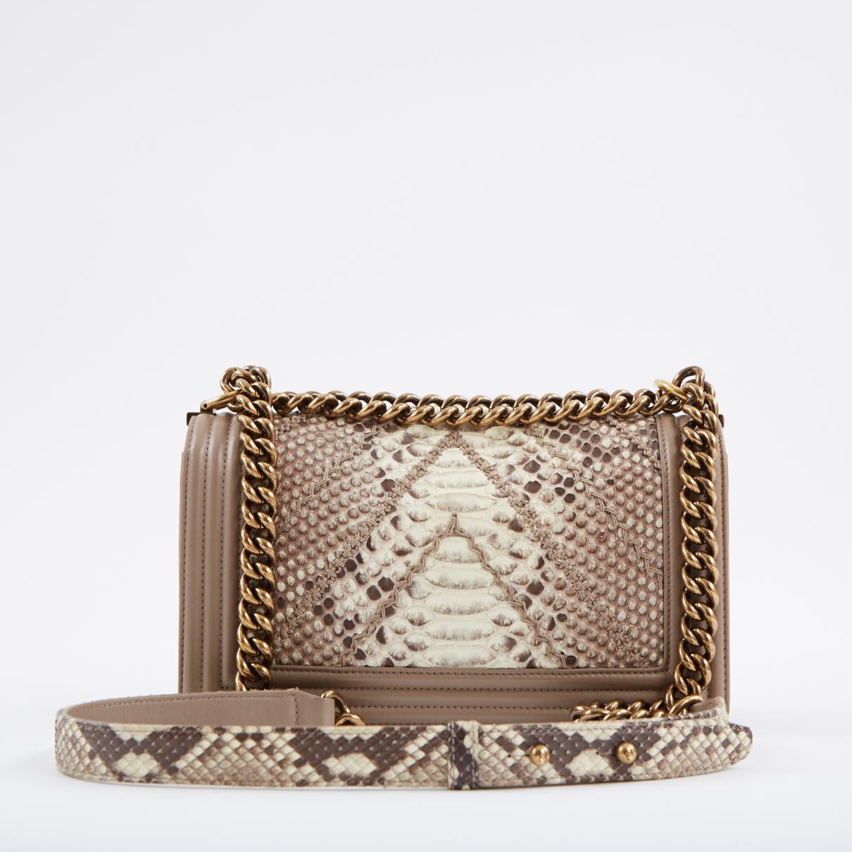 Chanel Leather Boy Python Crossbody Bag in Beige (Natural) - Lyst