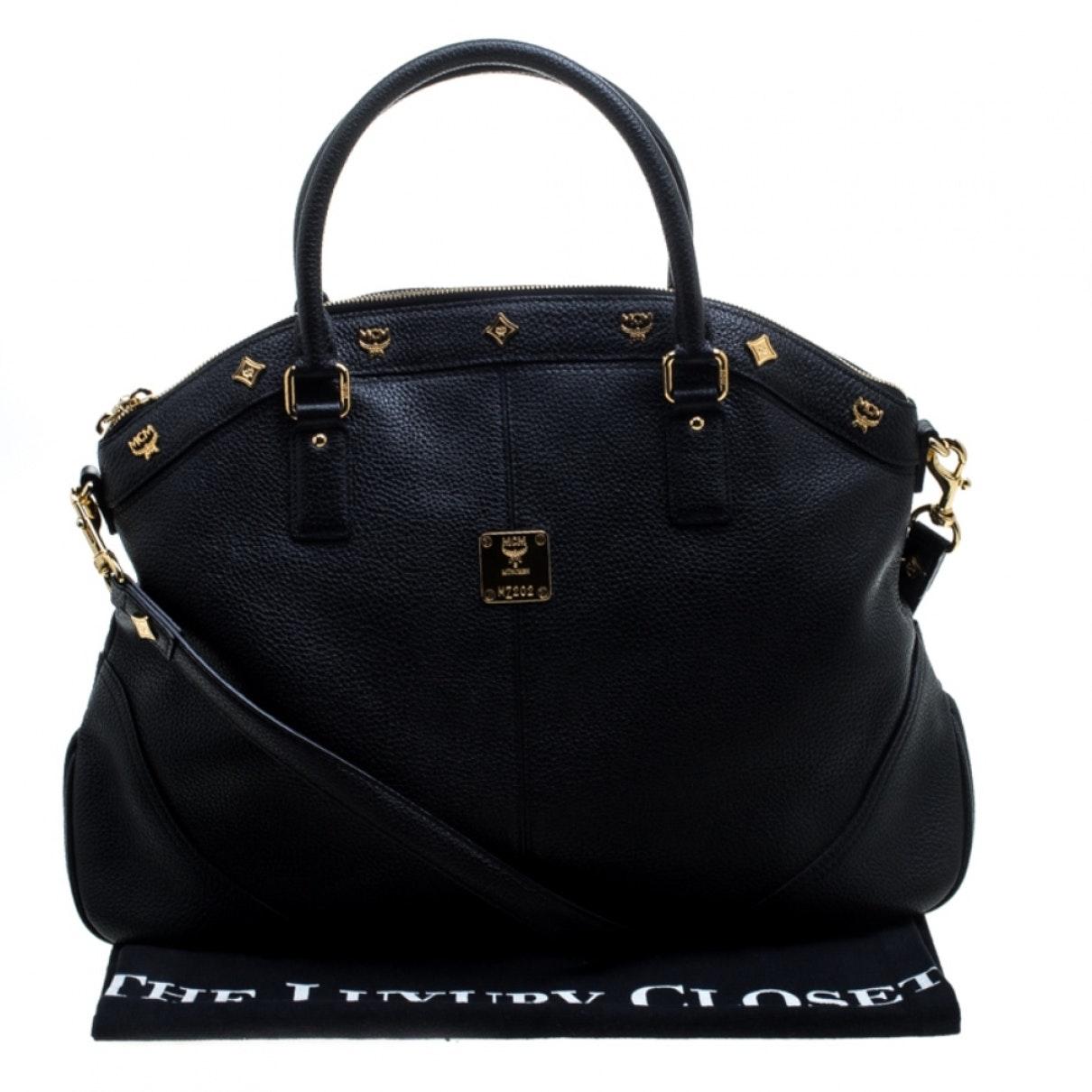 MCM Black Leather Handbag Lyst
