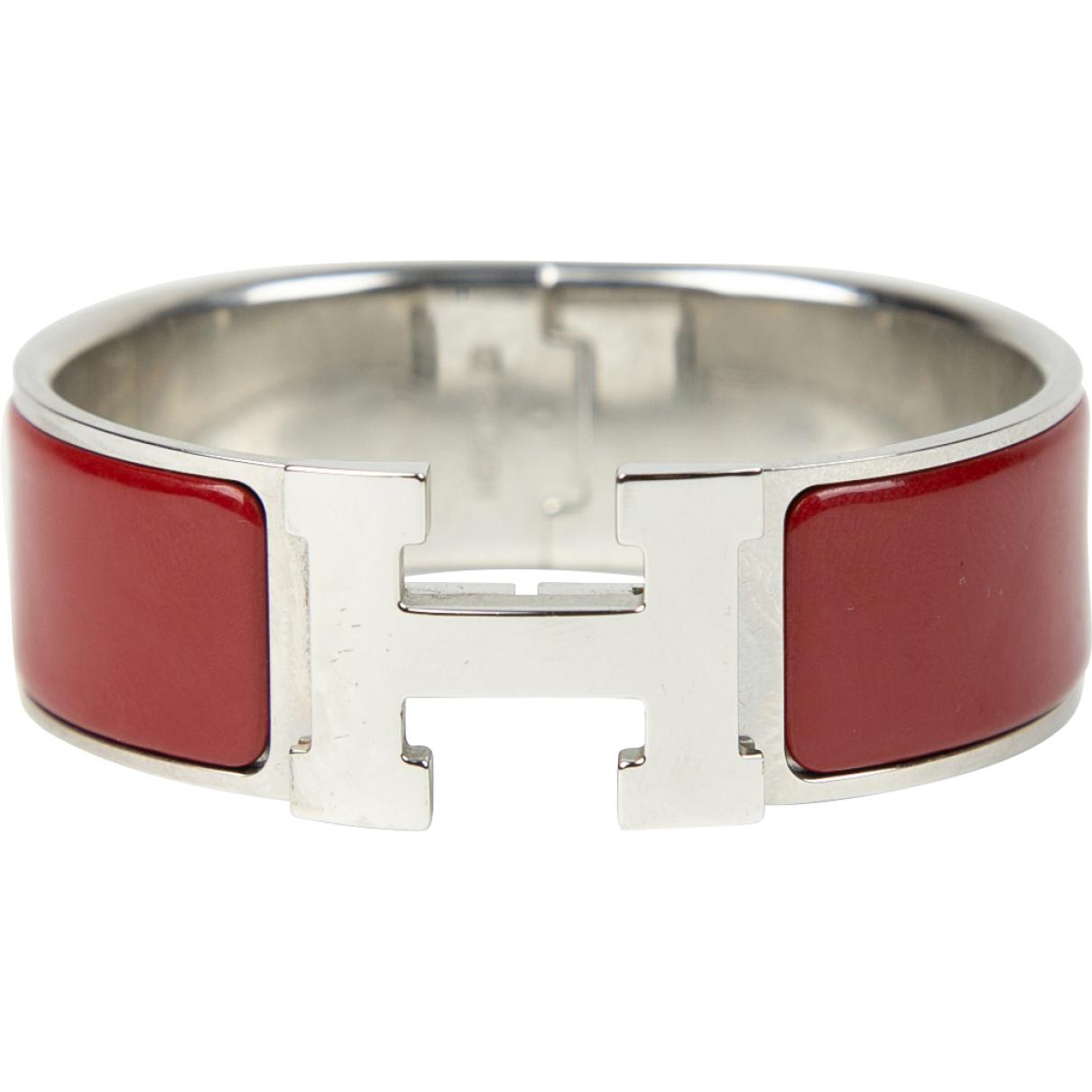 Hermès &quot;clic Clac Pm&quot; Palladium Plated Enamel Bracelet in Red/Silver (Red) - Lyst