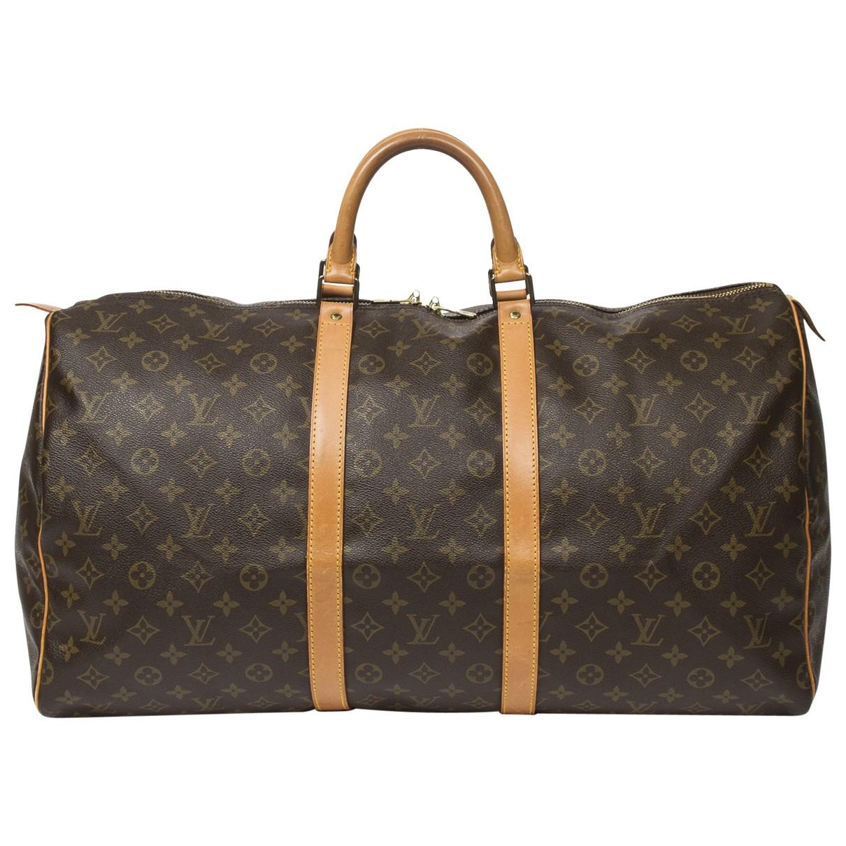 Louis vuitton Pre-owned Keepall Cloth 48h Bag in Brown | Lyst