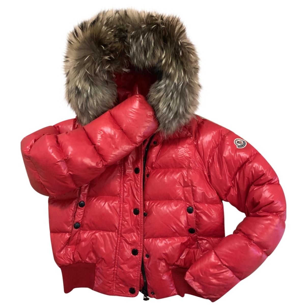 red cropped puffer jacket with hood