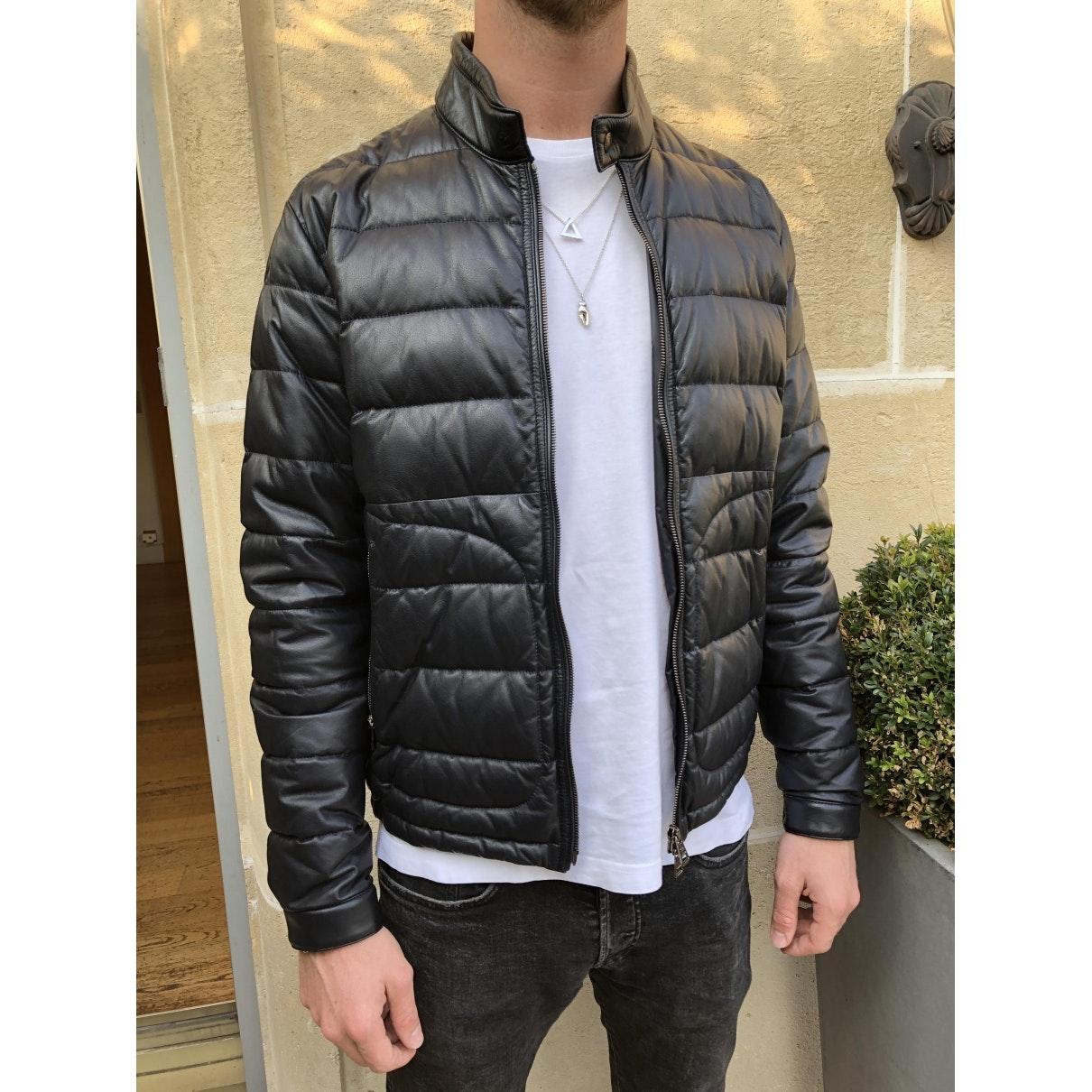 Moncler Navy Leather Jacket in Blue for Men Lyst