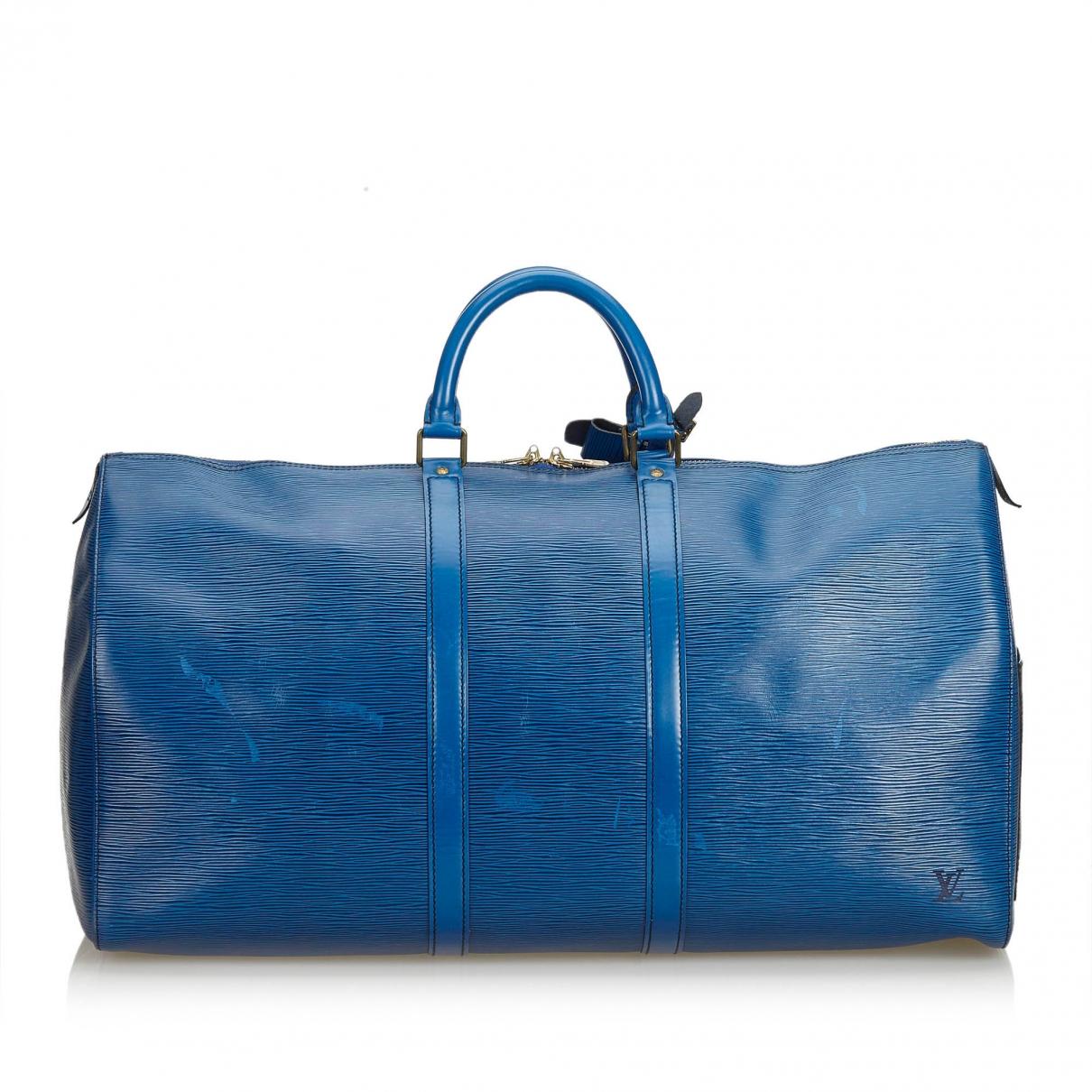 Lyst - Louis Vuitton Vintage Keepall Blue Leather Travel Bag in Blue - Save 7%