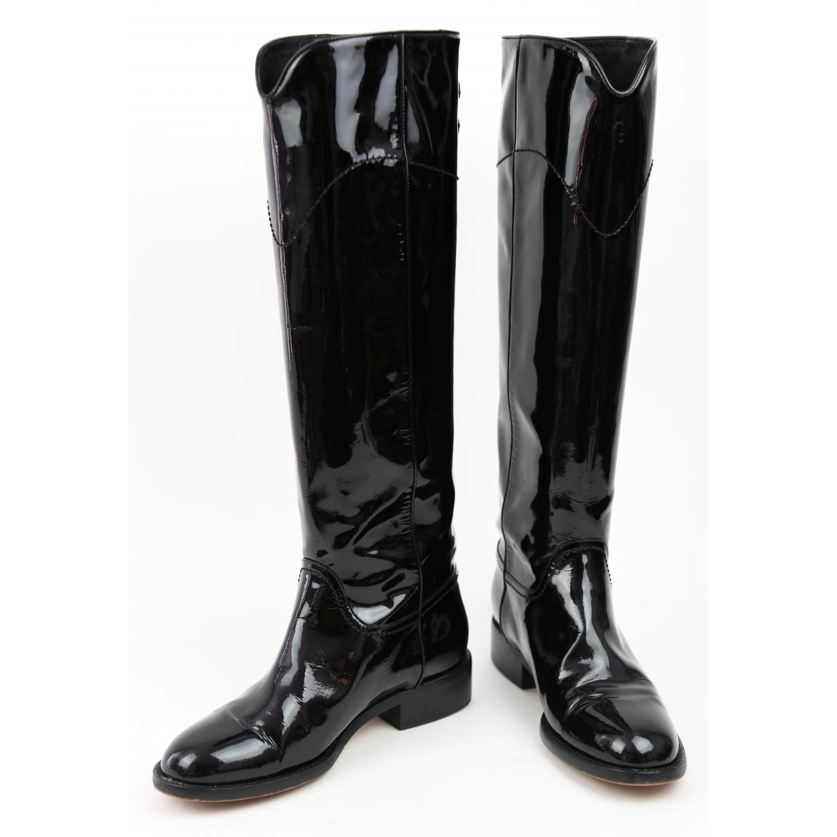 Chanel Patent Leather Riding Boots in Black Lyst