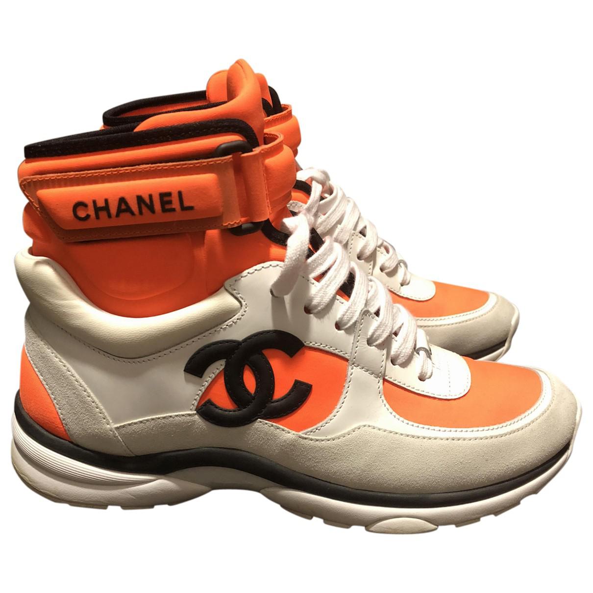 chanel orange high top sneakers