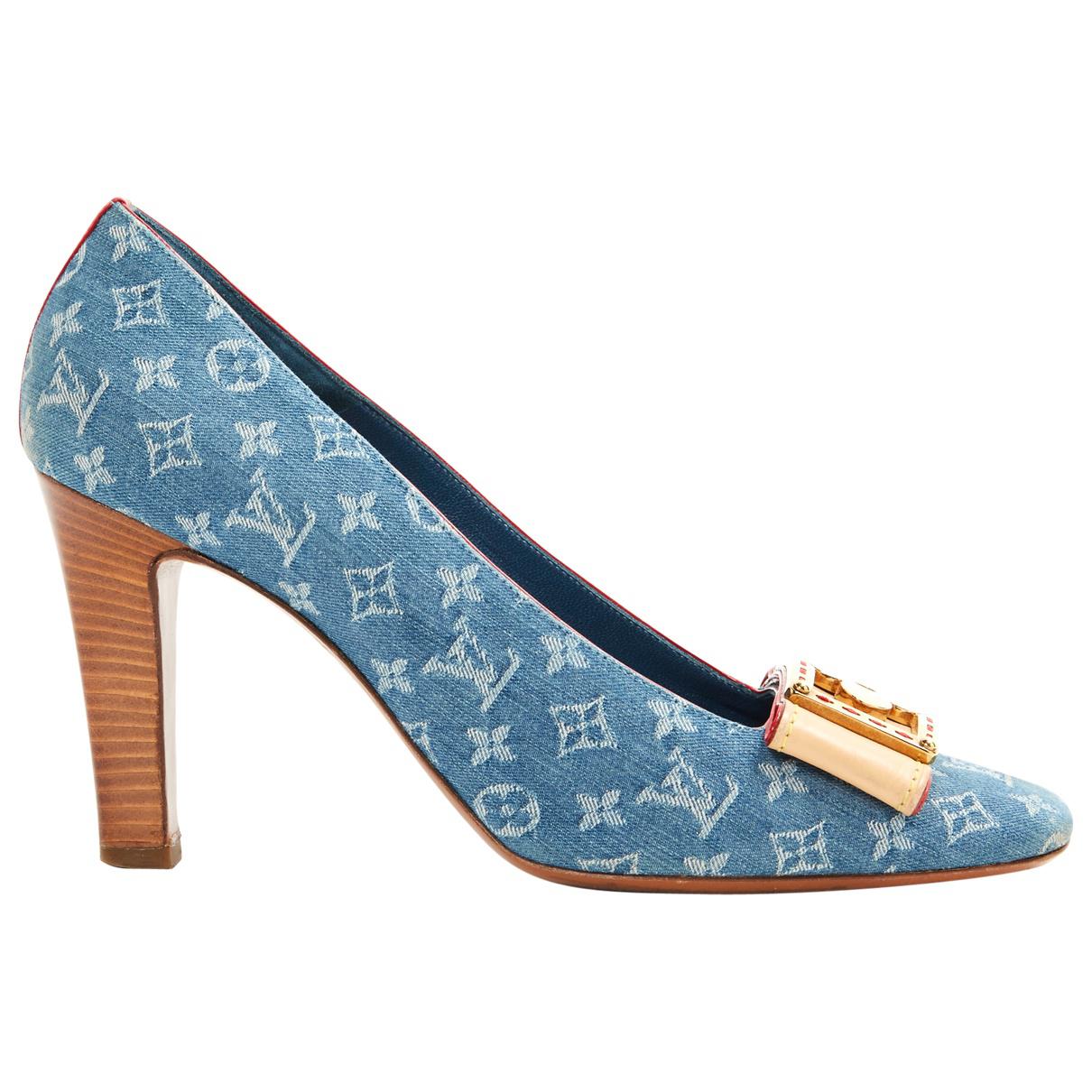 Louis Vuitton Denim Pre-owned Cloth Heels in Blue - Lyst