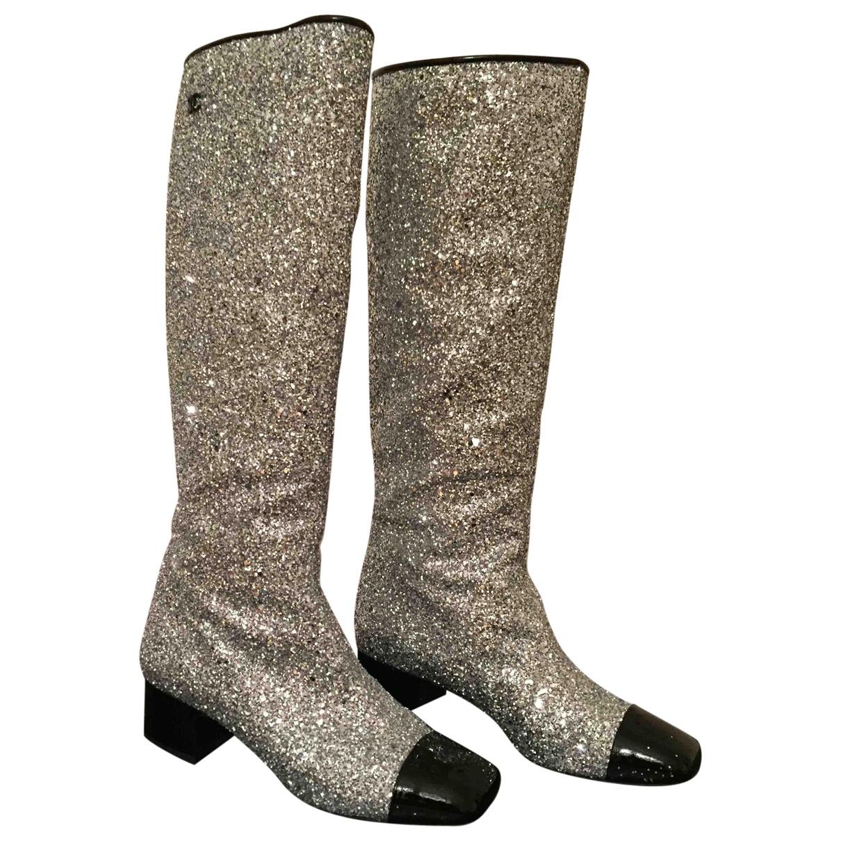 Chanel Glitter Riding Boots in Silver 
