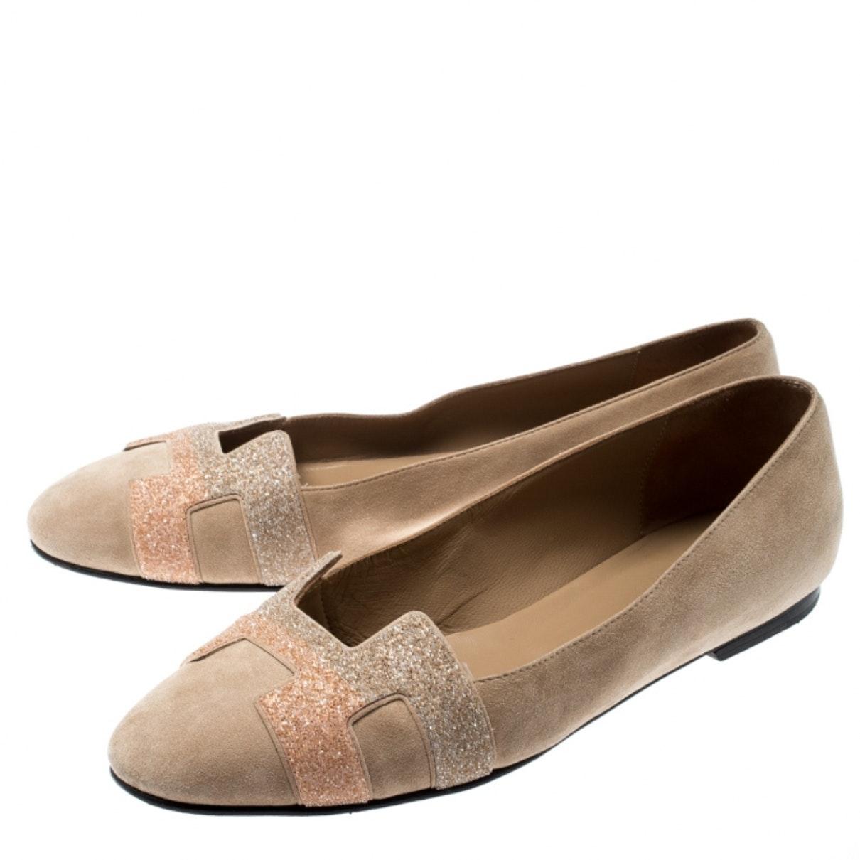 Hermès Beige Suede Flats in Natural Save 14 Lyst
