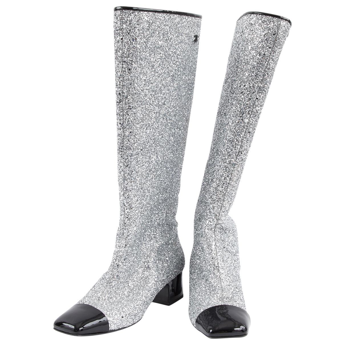 Chanel Glitter Riding Boots in Silver 