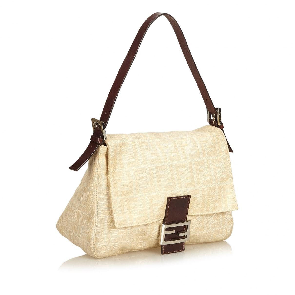 Fendi Canvas Baguette Brown Cloth Handbag - Lyst