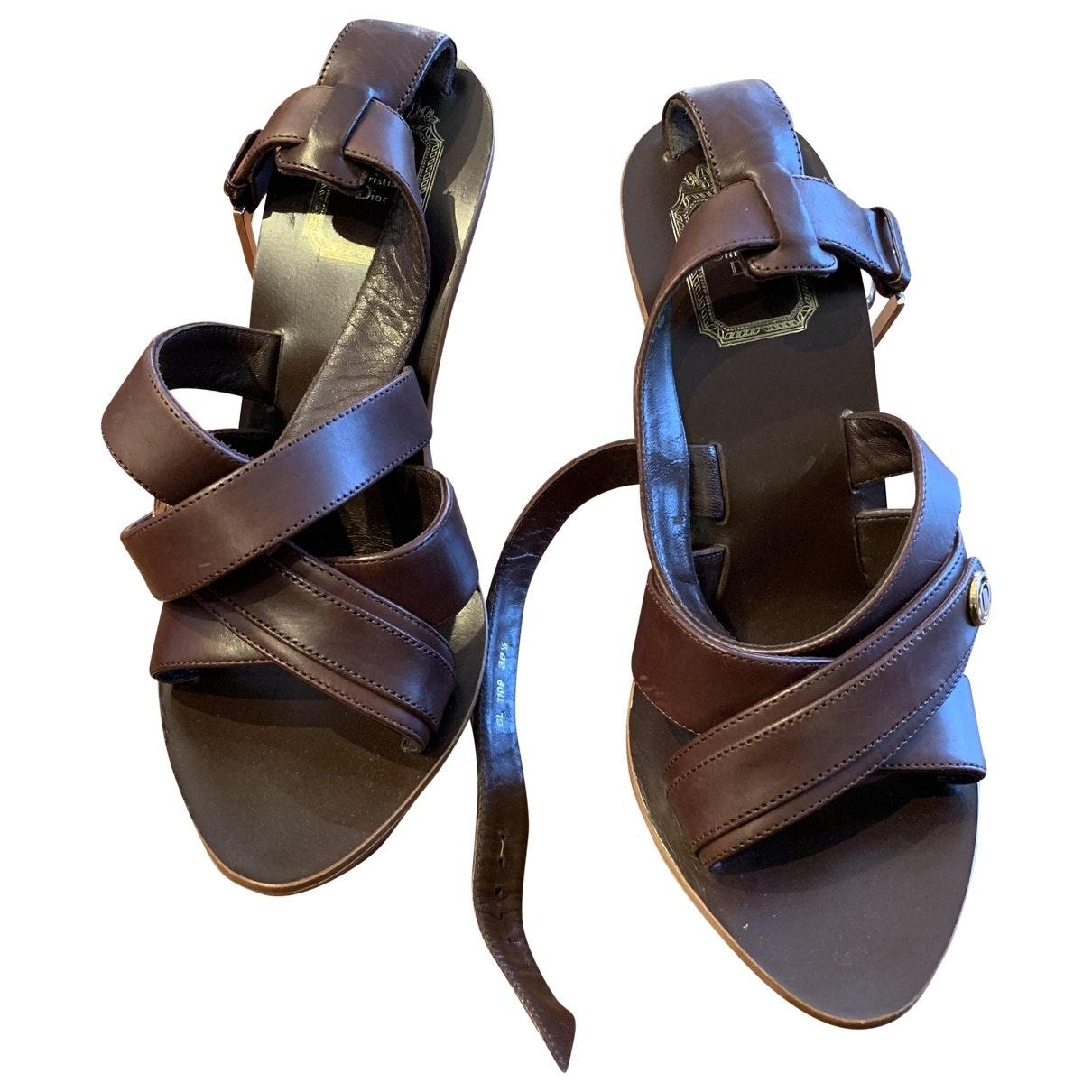 Dior Leather Sandals in Brown - Lyst