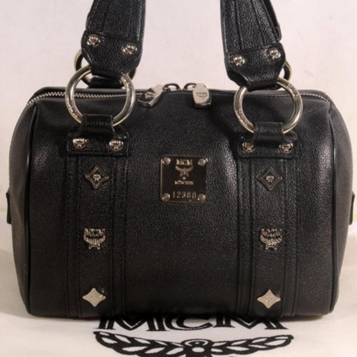 mcm black and white purse