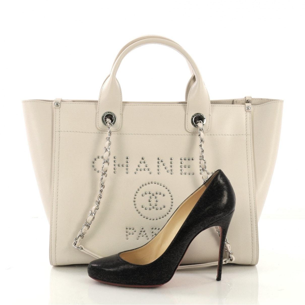 Chanel Deauville White Leather Handbag - Lyst