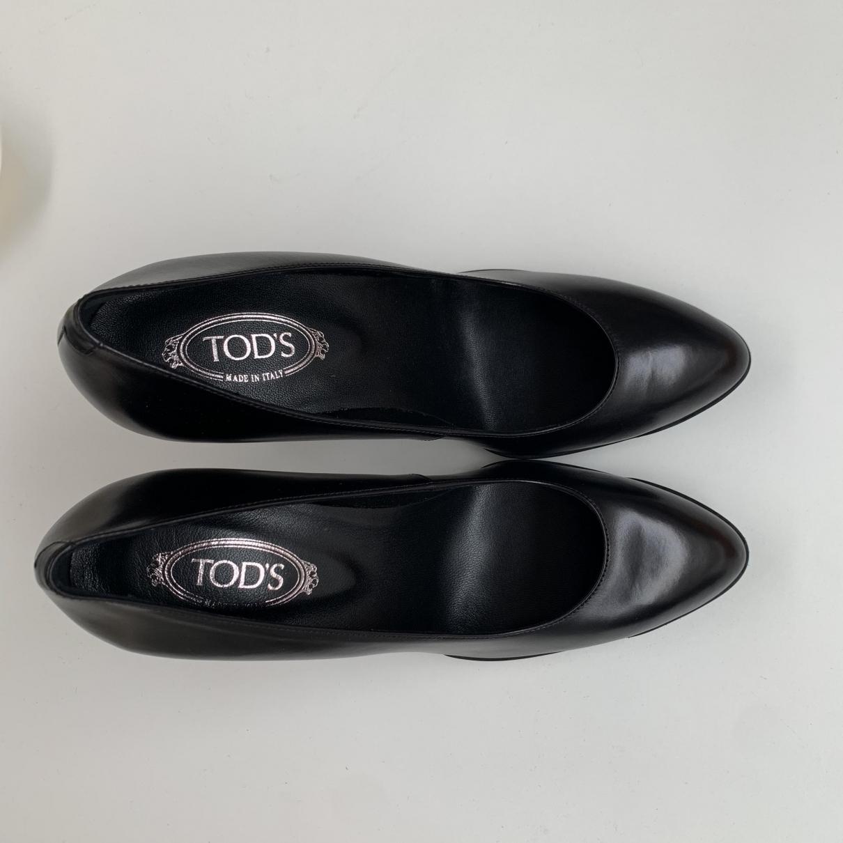 Tod's Leather Heels in Black - Lyst