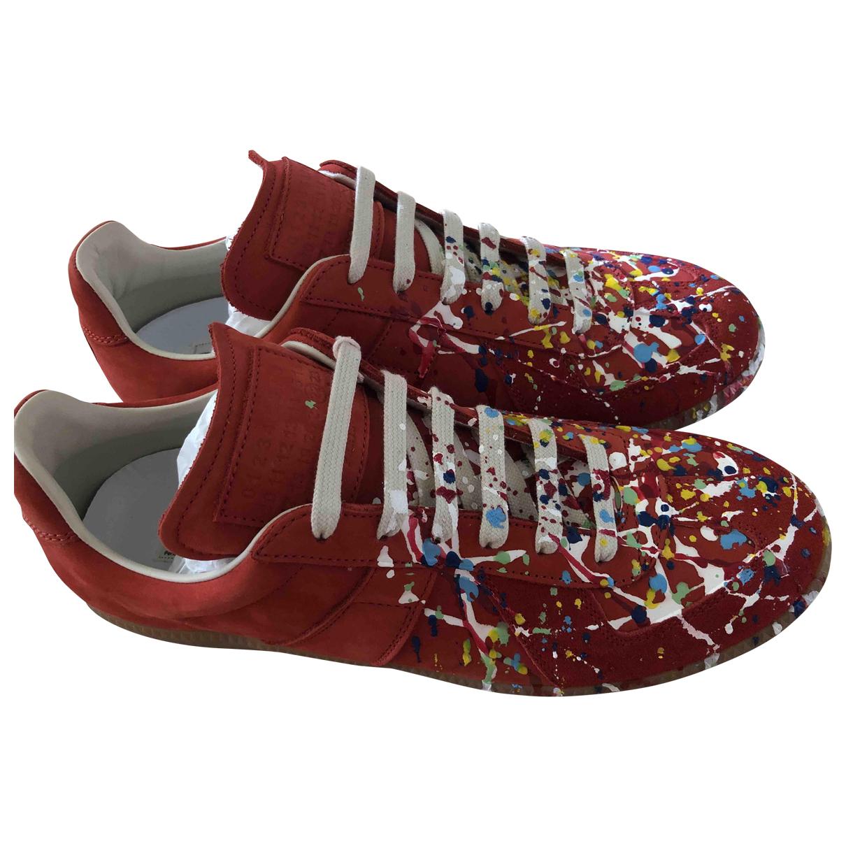 Maison Margiela Replica Leather Low Trainers in Red for Men - Lyst