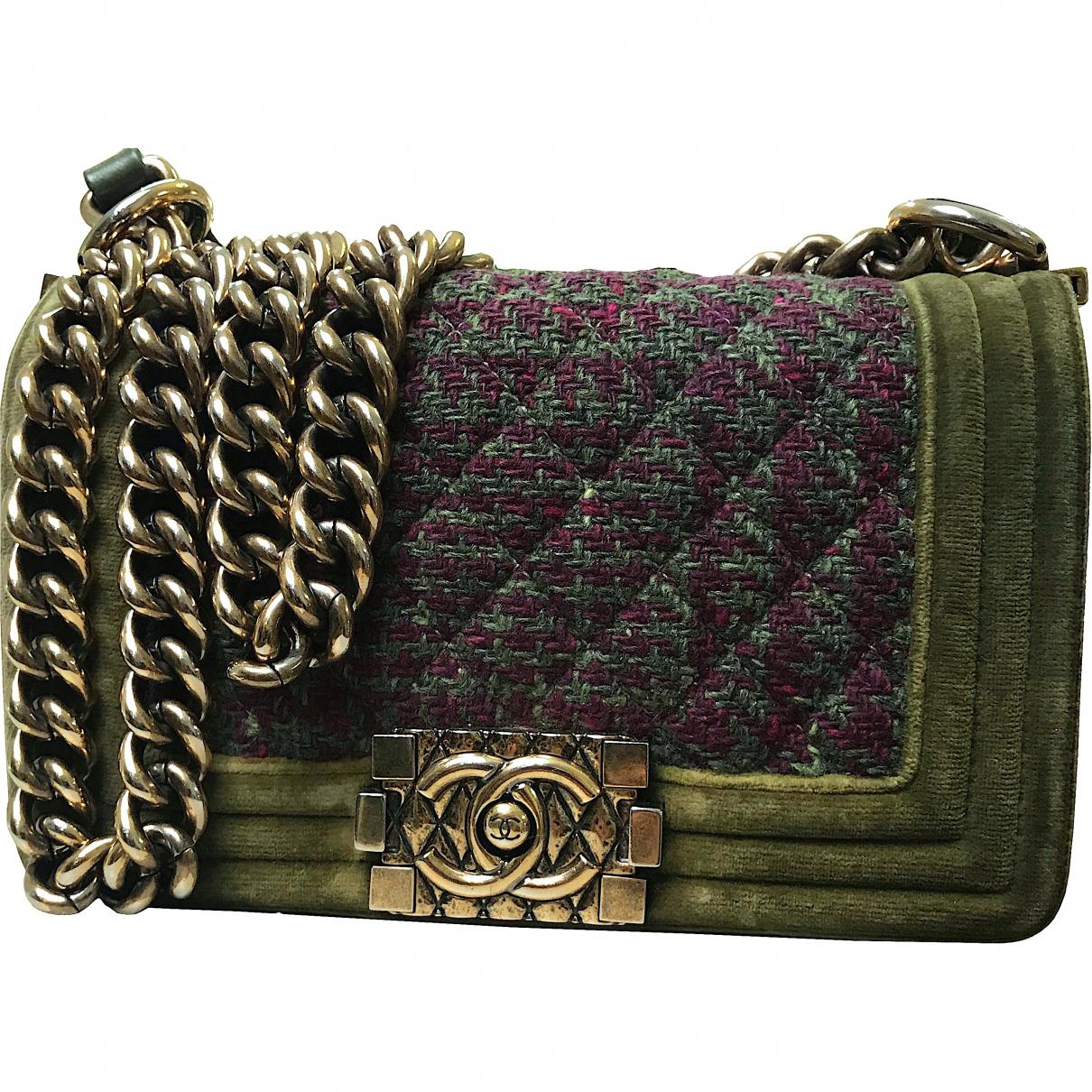 chanel green tweed bag